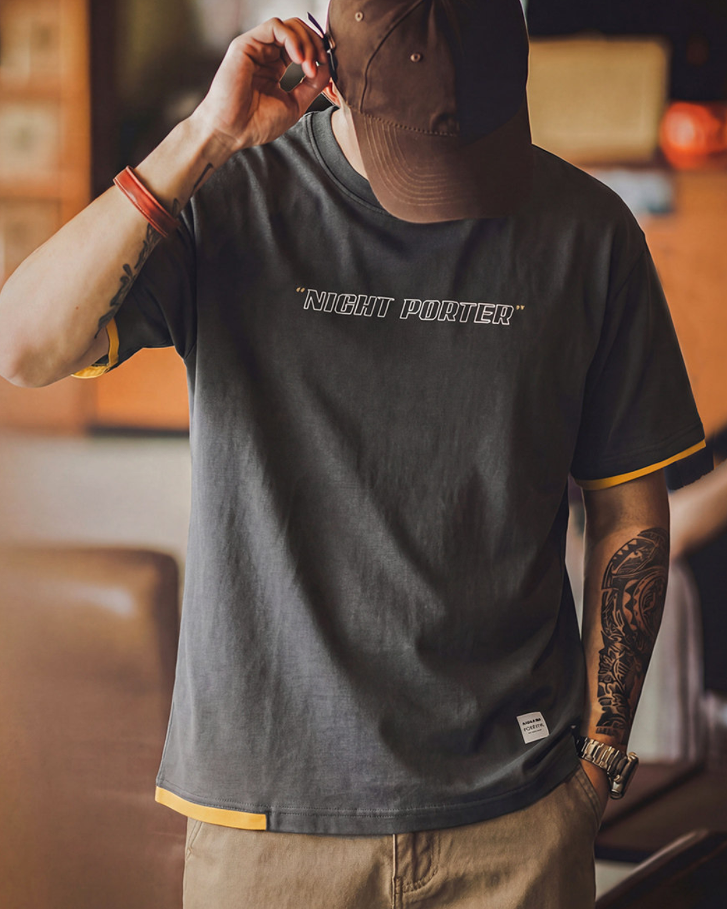 Fake-layered lettered print crew-neck t-shirt 3color 【ACT0053】