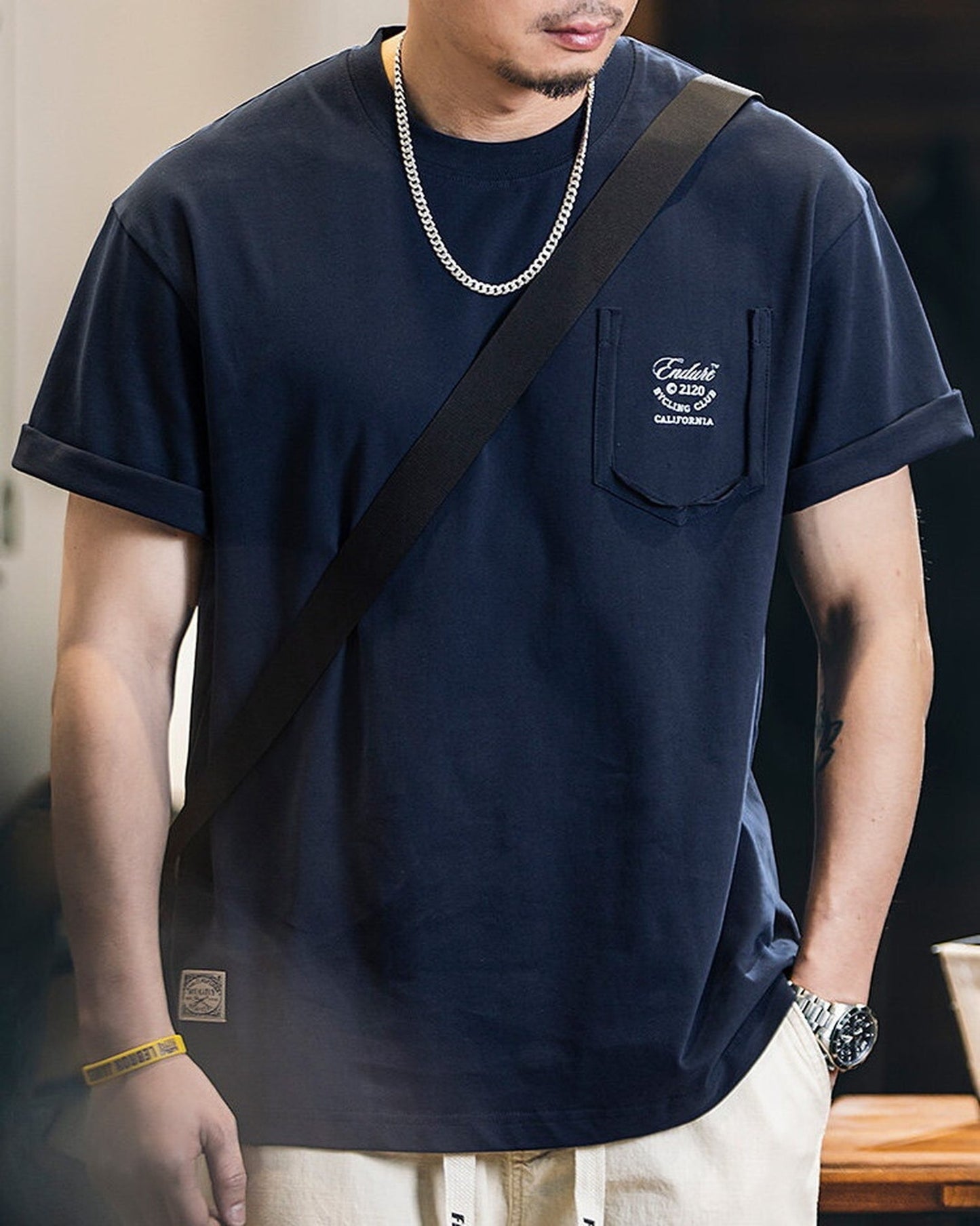 Chest-Pocket Loose Casual Letter-Print T-Shirt 2color 【ACT0079】