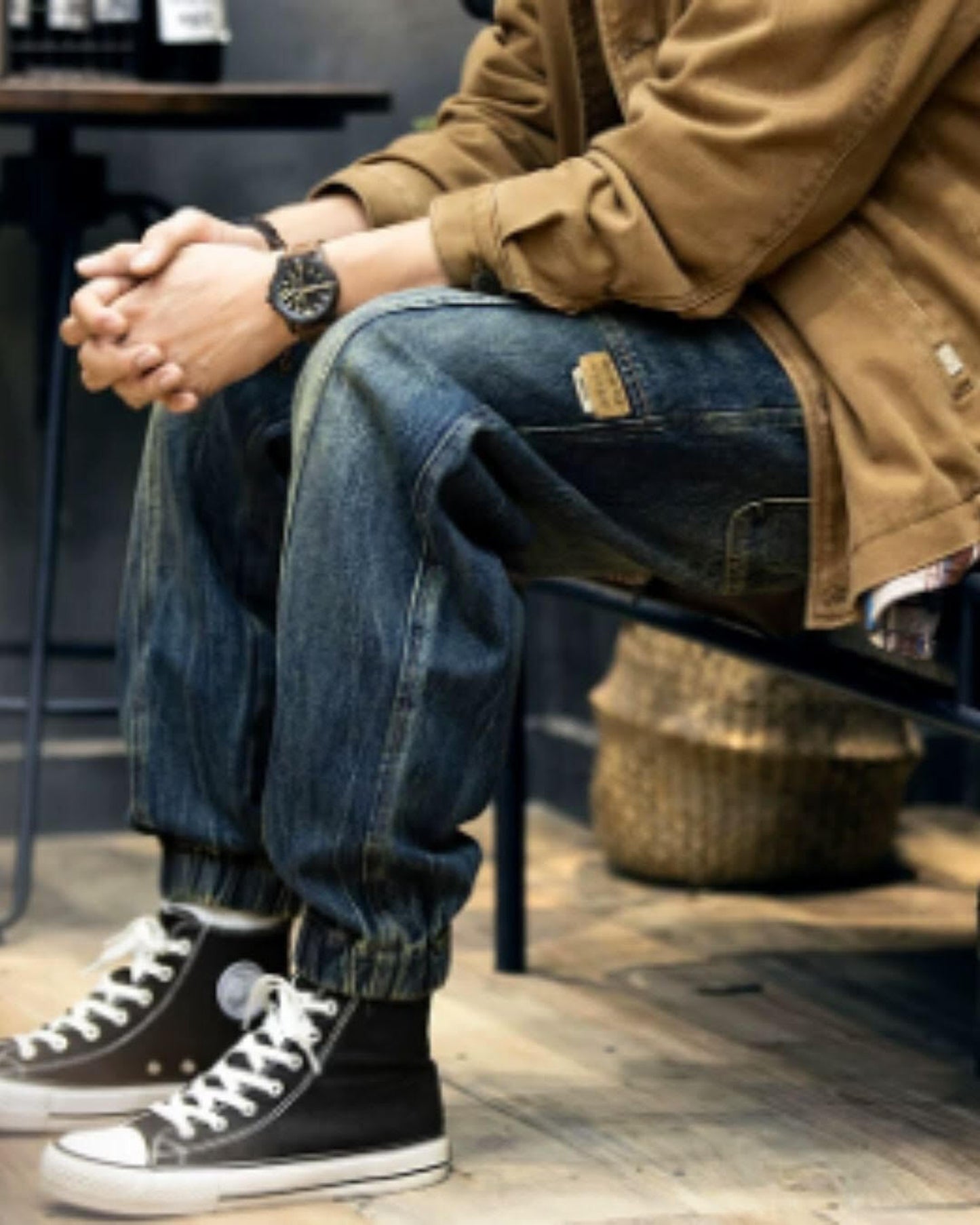 vintage-processed tapered denim pants 【ACT0007】