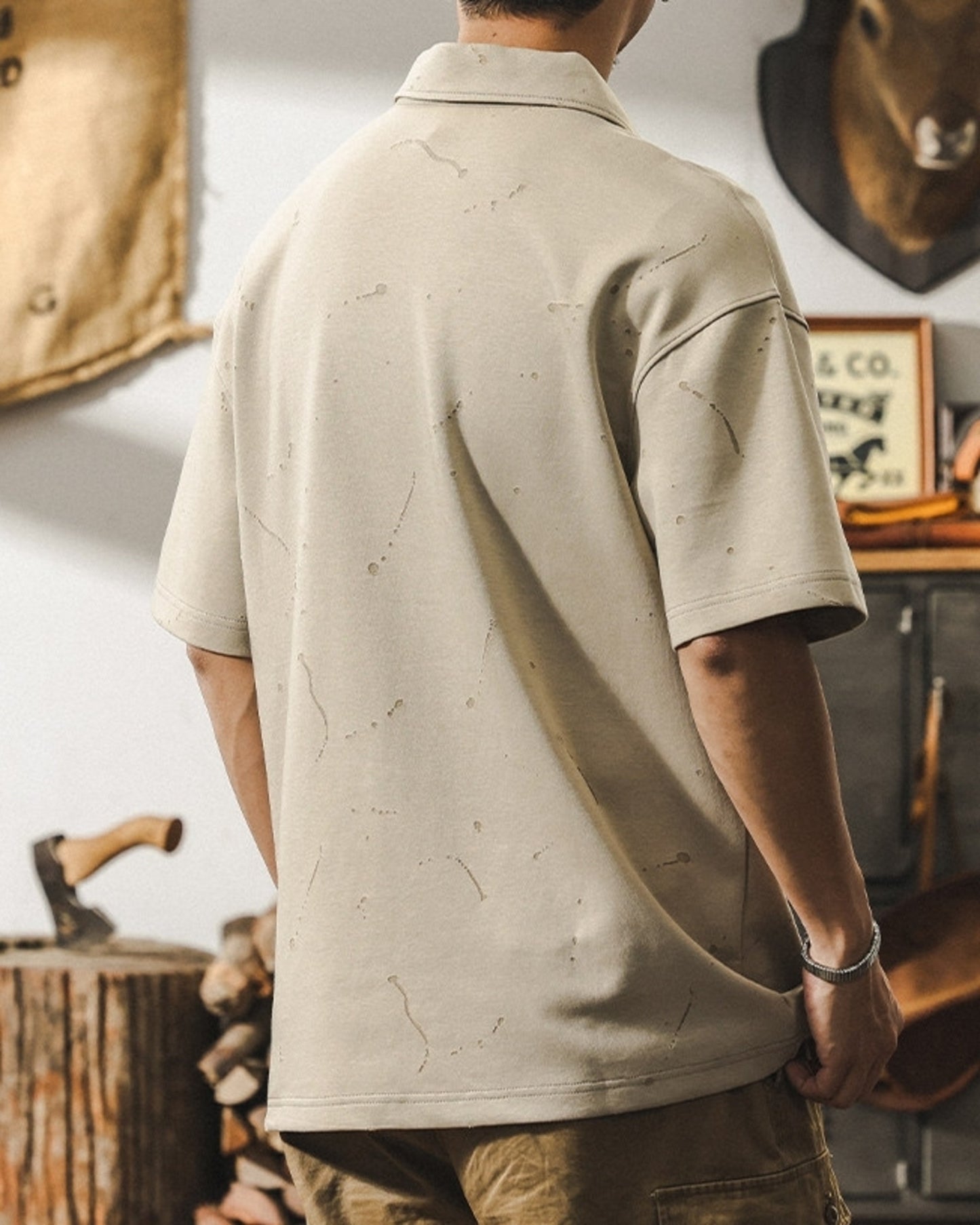 vintage casual loose short sleeve polo shirt 2color 【ACT0228】