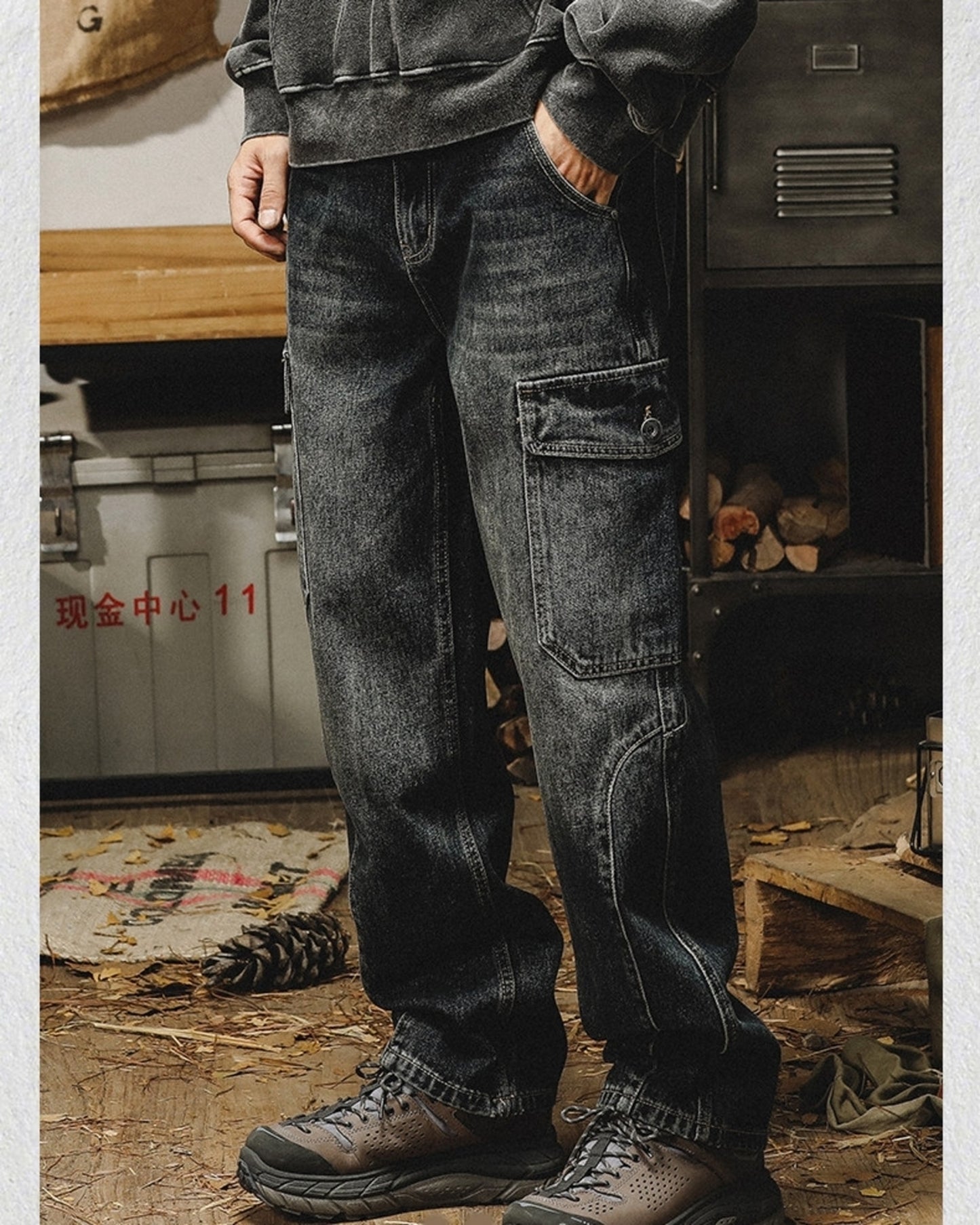 heavy weight vintage cargo denim pants 【ACT0196】