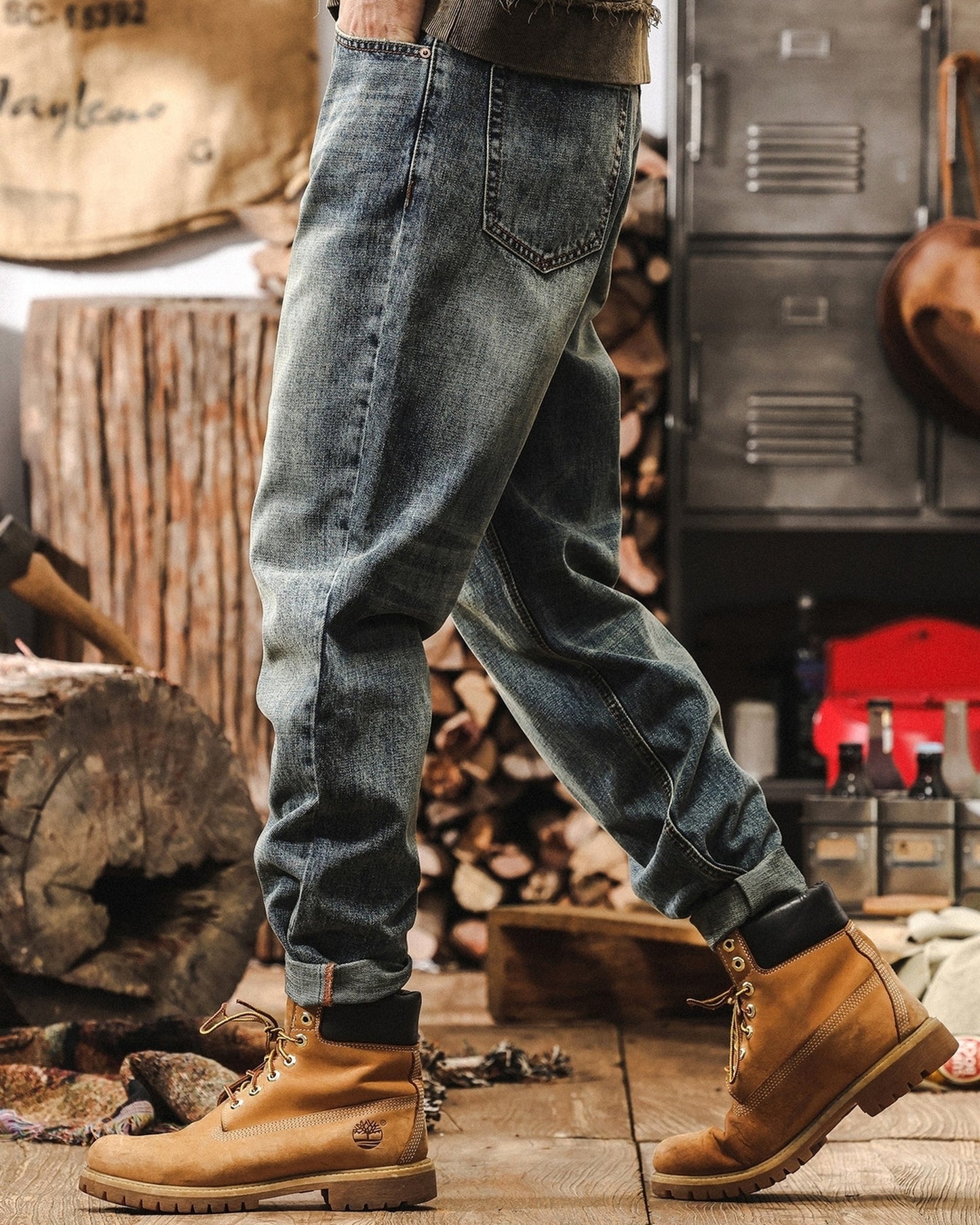 washed loose tapered denim pants 【ACT0175】