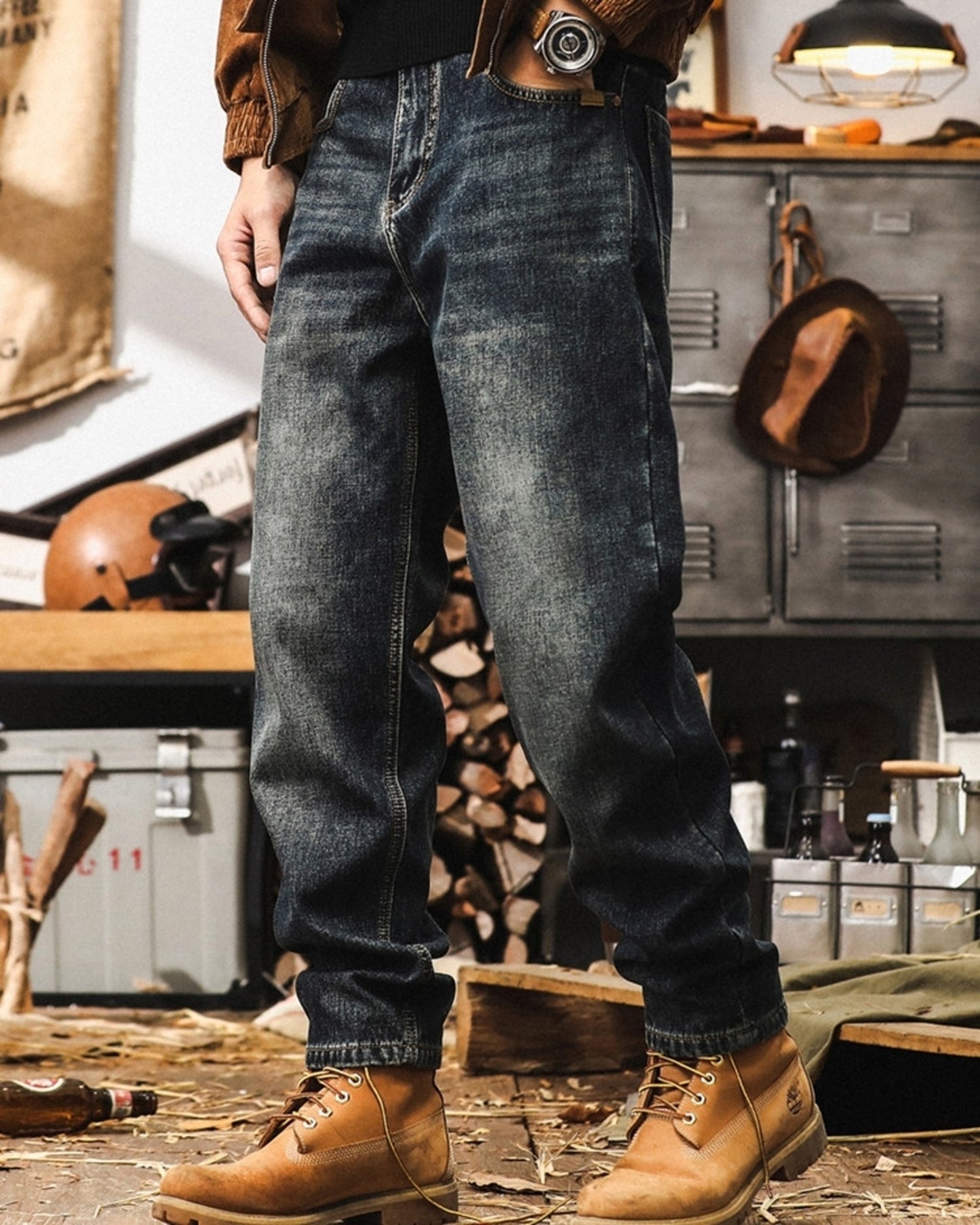 vintage classic wash straight denim pants 【ACT0218】