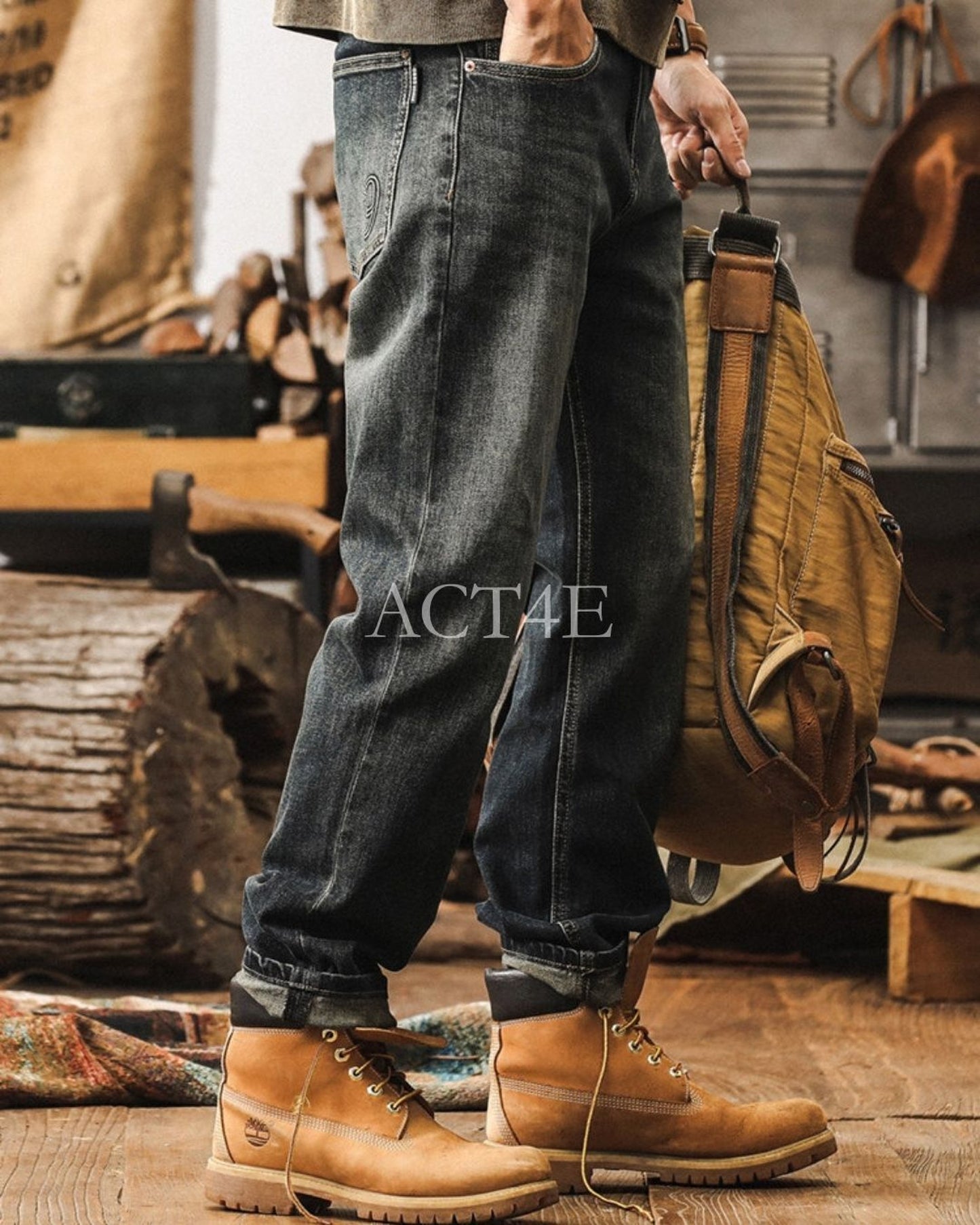 vintage relaxed straight denim pants 【ACT0200】
