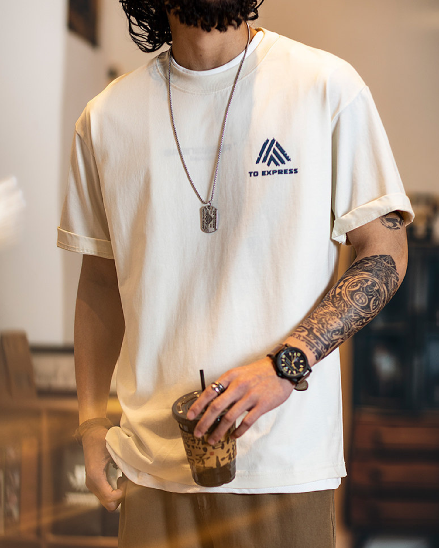Back logo print t-shirt 4color 【ACT0057】