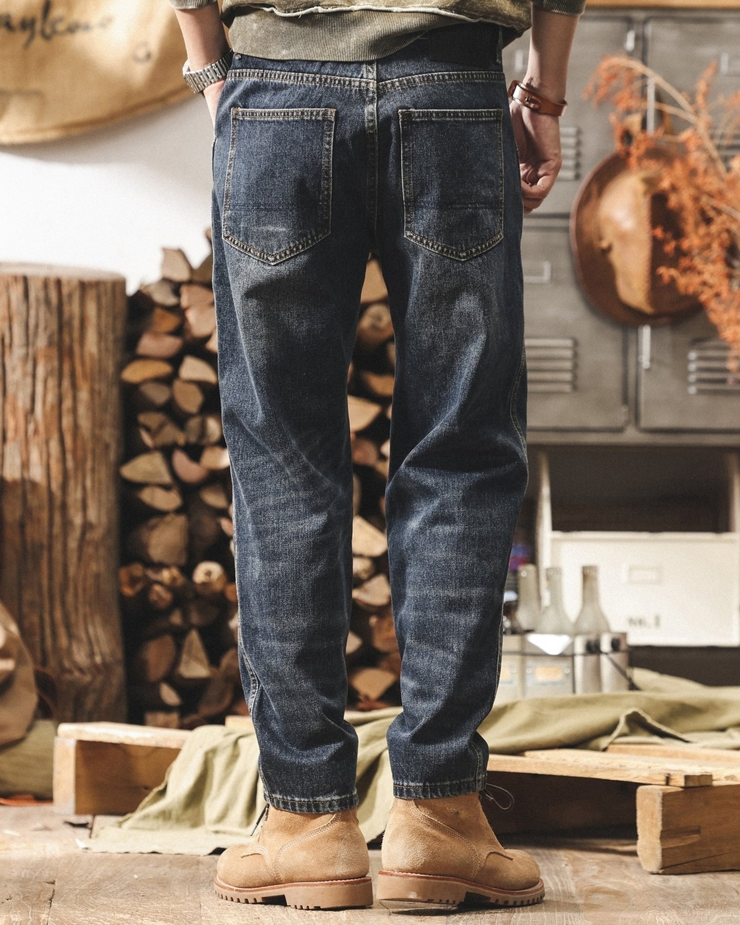 vintage washed loose tapered denim pants 【ACT0208】