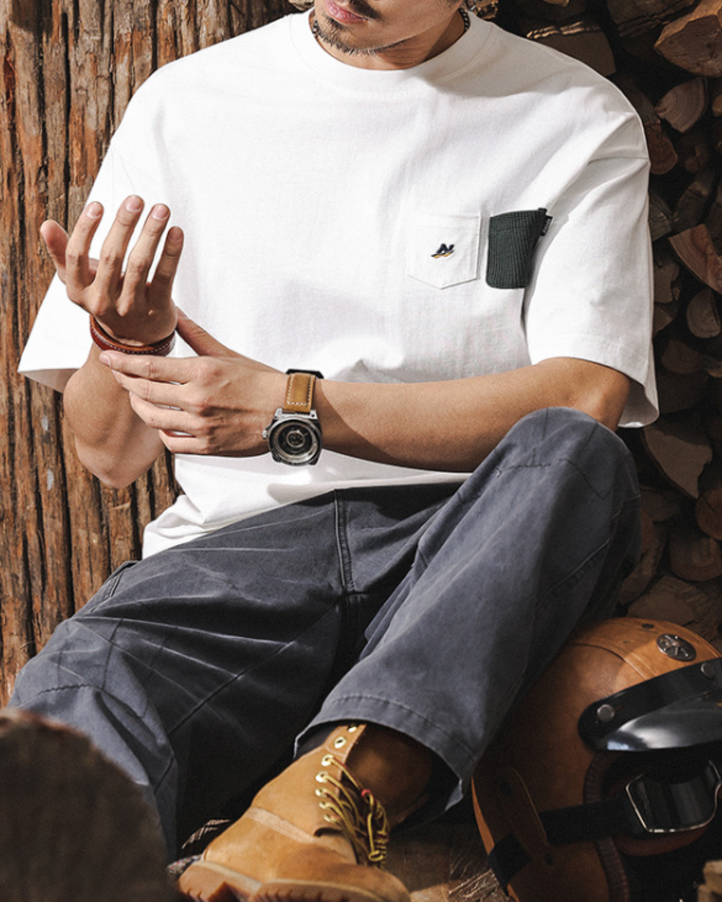 heavy weight double pocket short sleeve t-shirt 2color 【ACT0169】