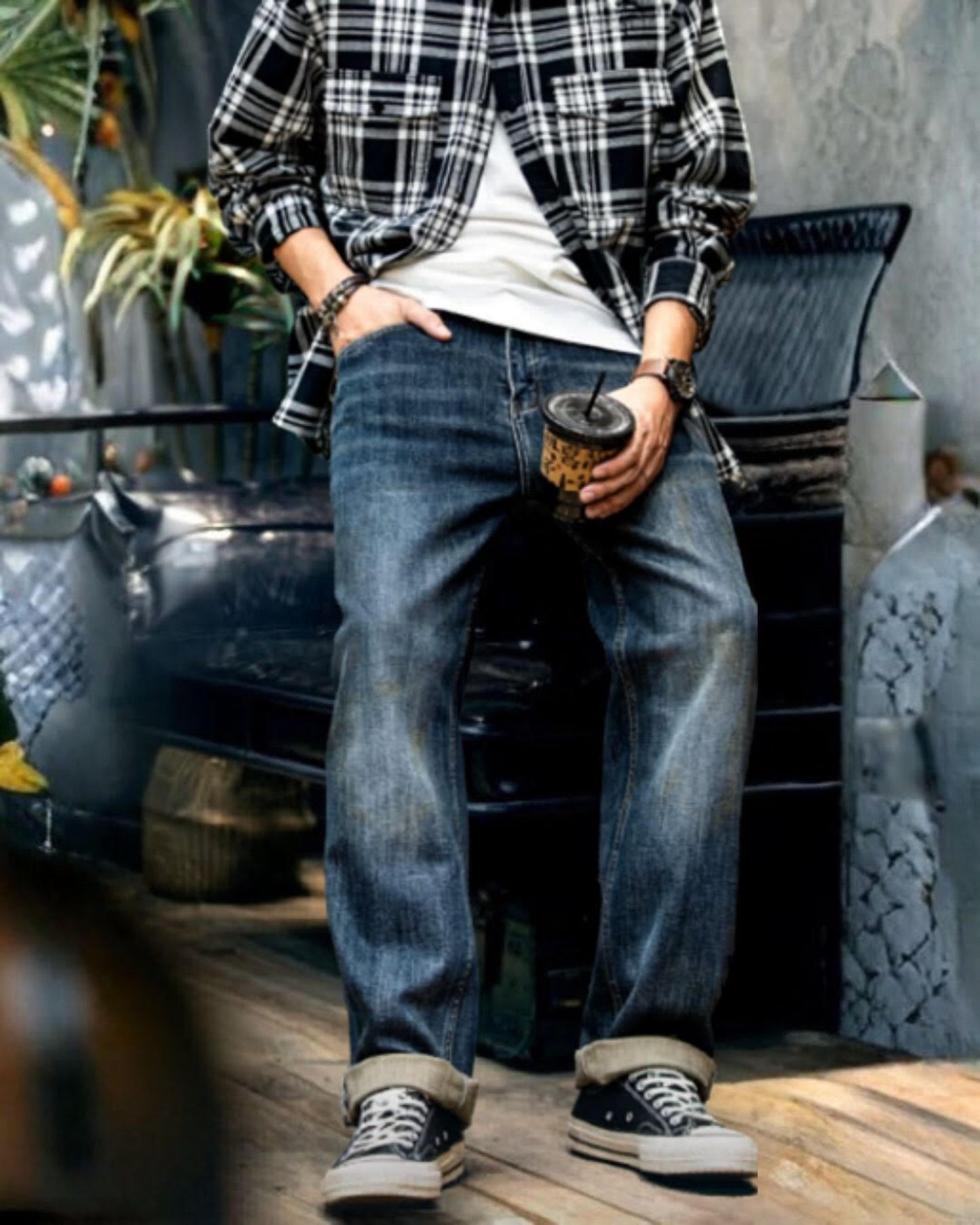 washed wide straight denim 【ACT0004】