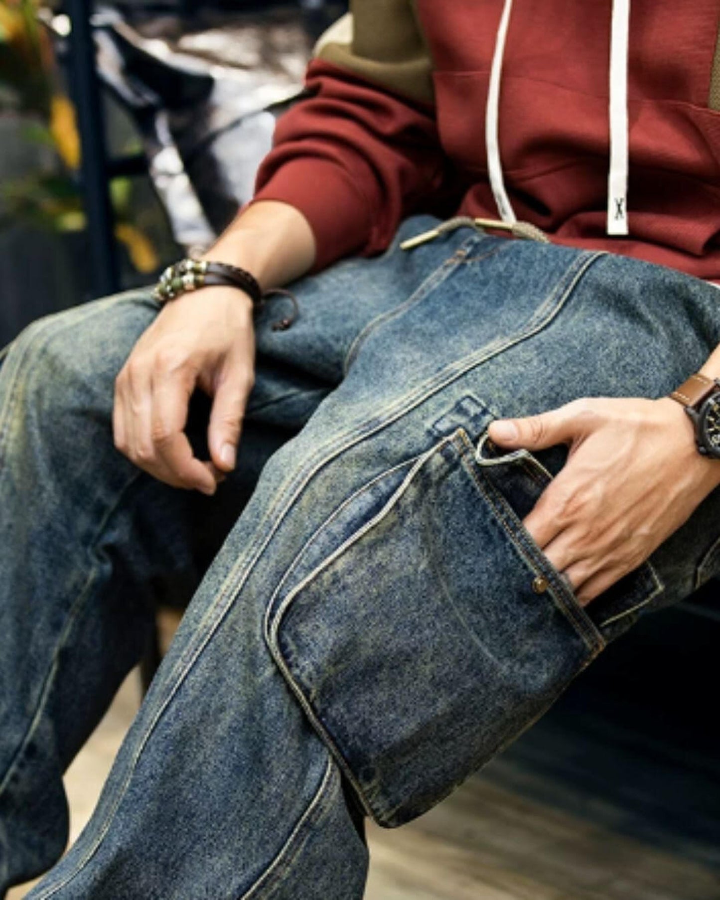 zip pocket cargo denim pants 【ACT0017】