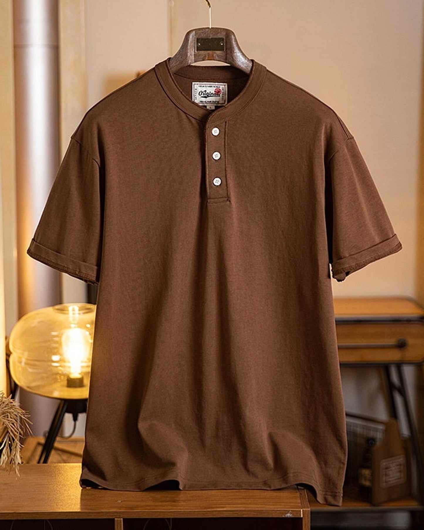Henley-Neck Casual Loose Short-Sleeve T-Shirt 4color 【ACT0076】