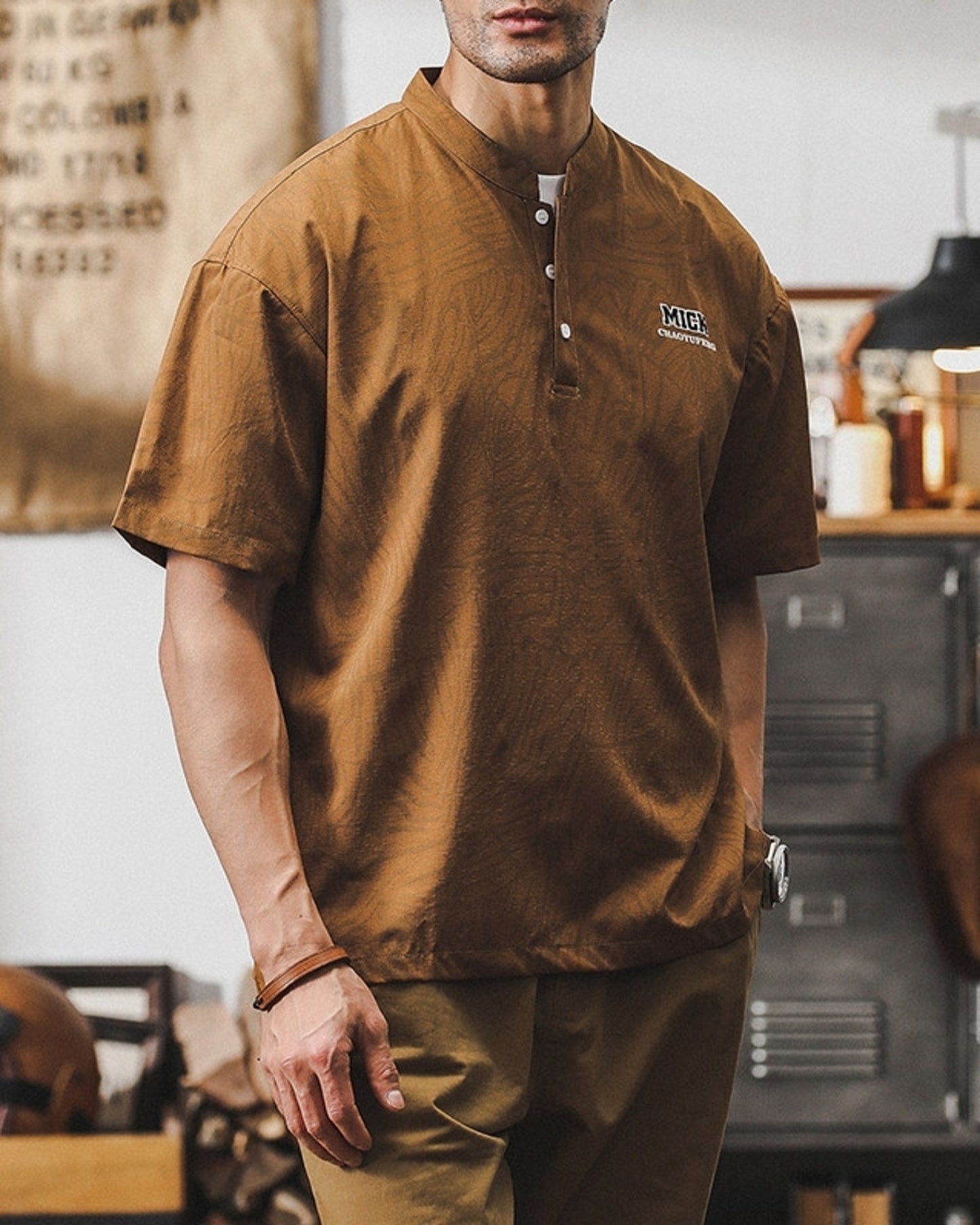 vintage striped stand collar POLO shirt 3color 【ACT0240】