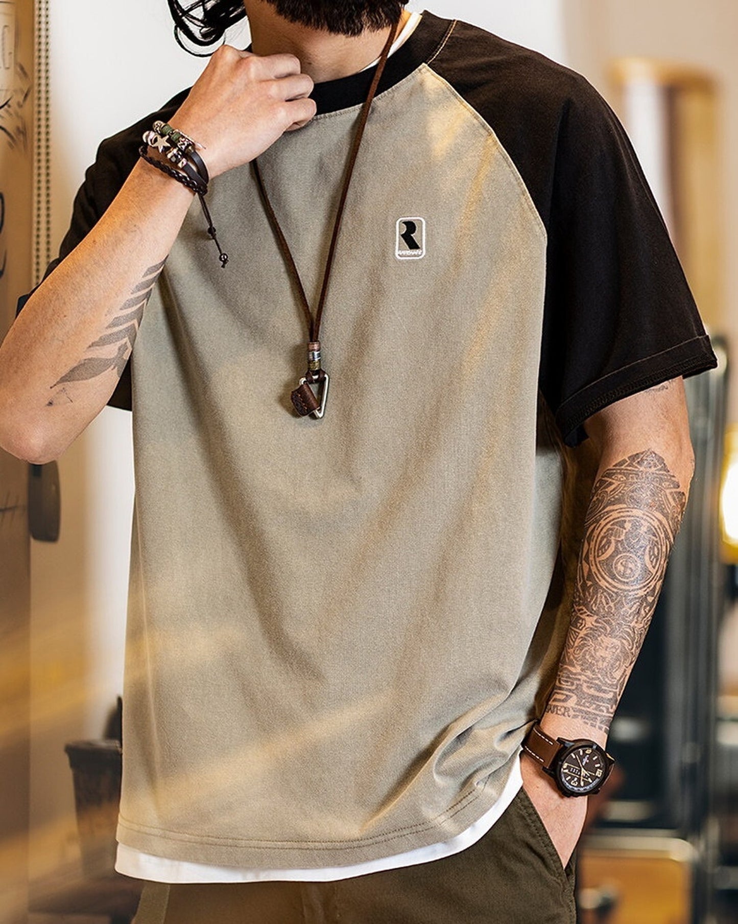 Loose Casual Raglan-Sleeve Short-Sleeve T-Shirt 【ACT0072】