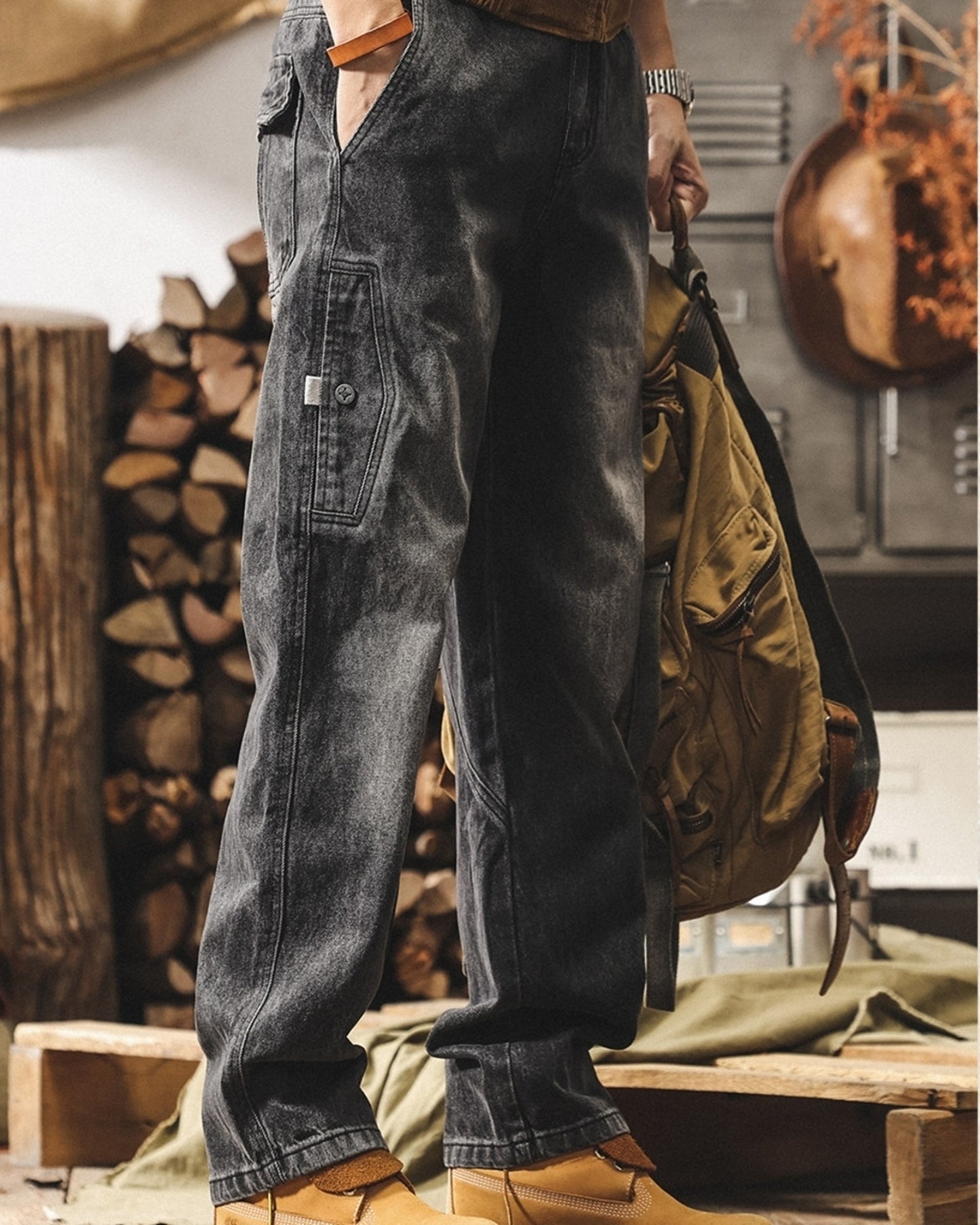 vintage wash loose straight cargo denim pants 2color 【ACT0223】