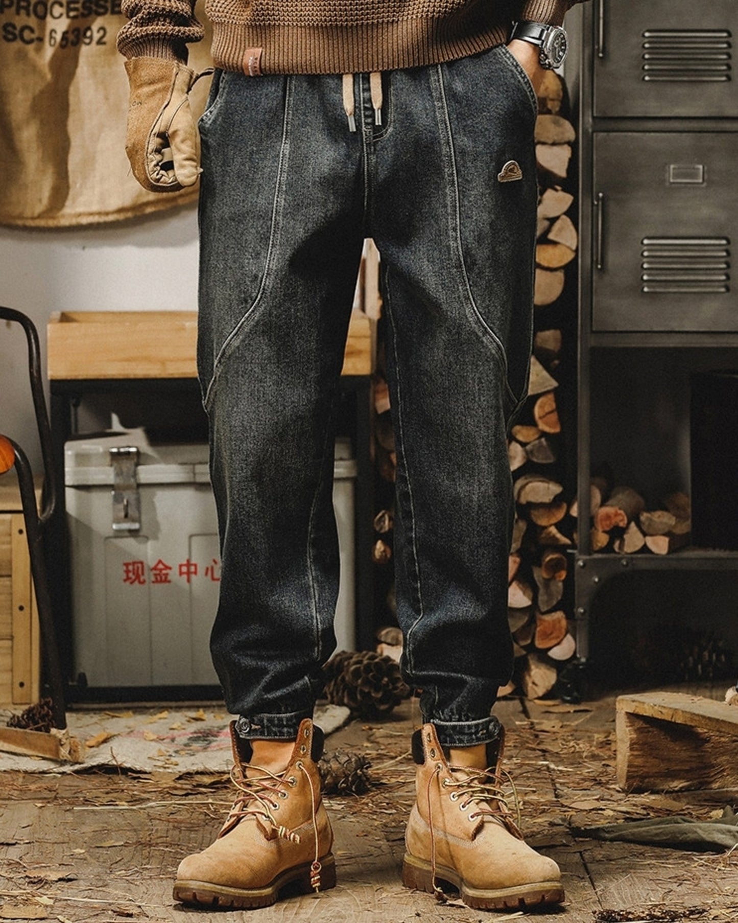 vintage heavy weight relaxed jogger denim pants 【ACT0201】