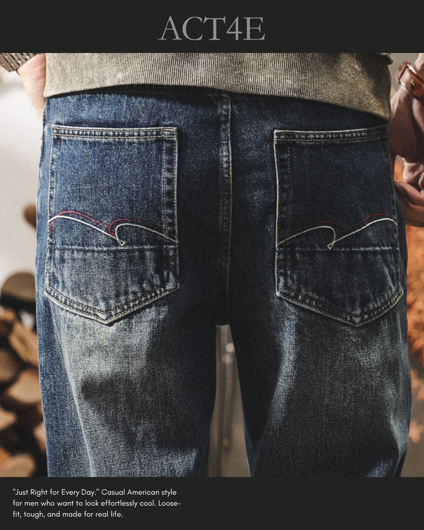 washed straight denim pants 【ACT0173】