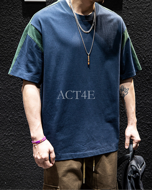 Casual Color-Block Loose Short-Sleeve T-Shirt 2color 【ACT0070】