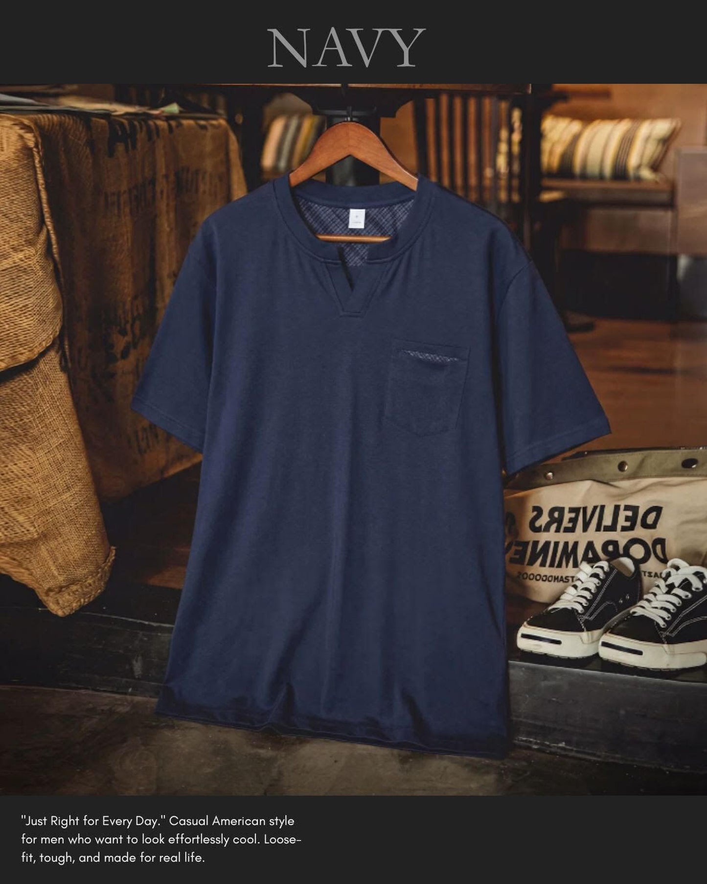 henley neck patch pocketed t-shirt 2color 【ACT0036】
