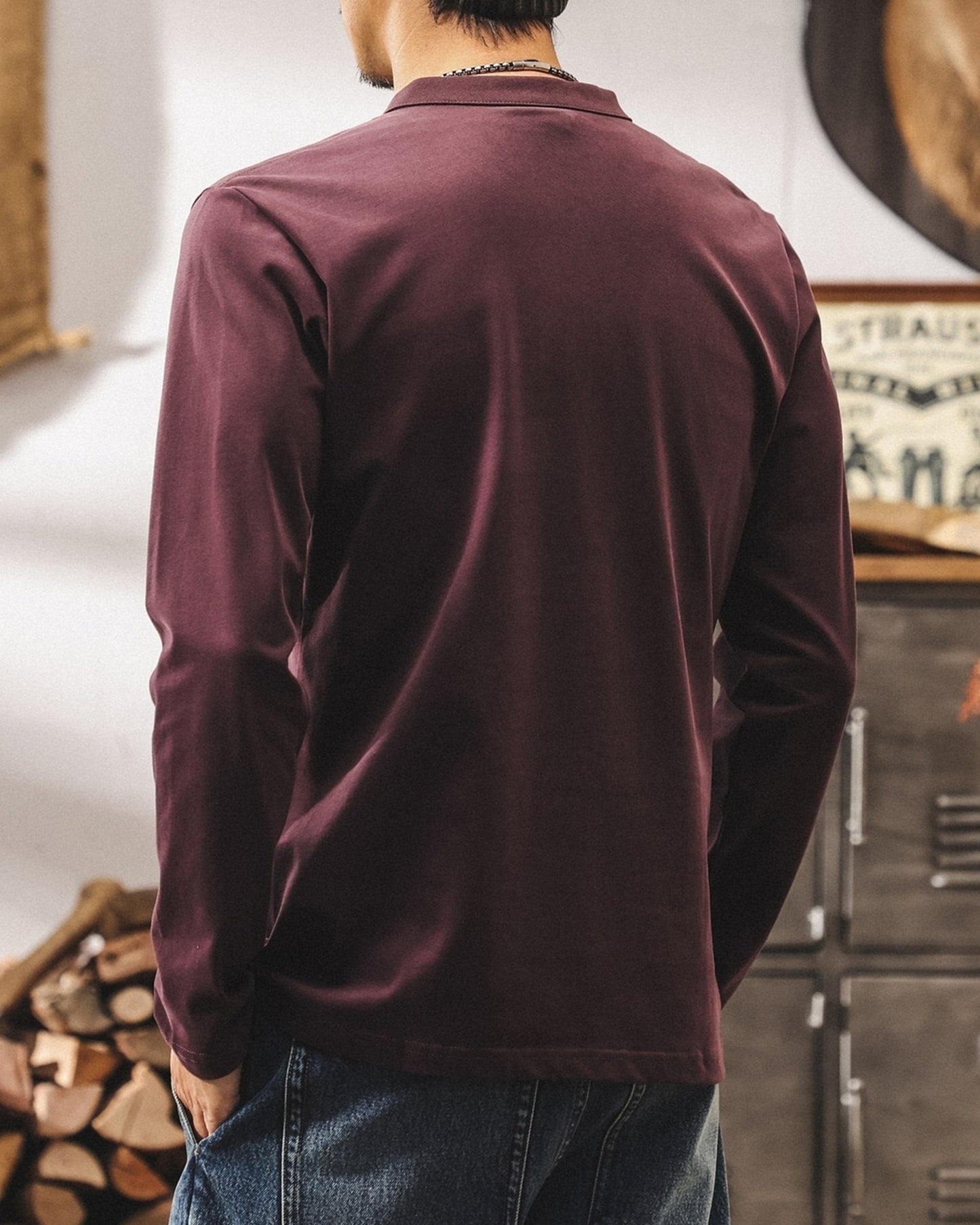 henley neck long sleeve t-shirt 5color 【ACT0244】
