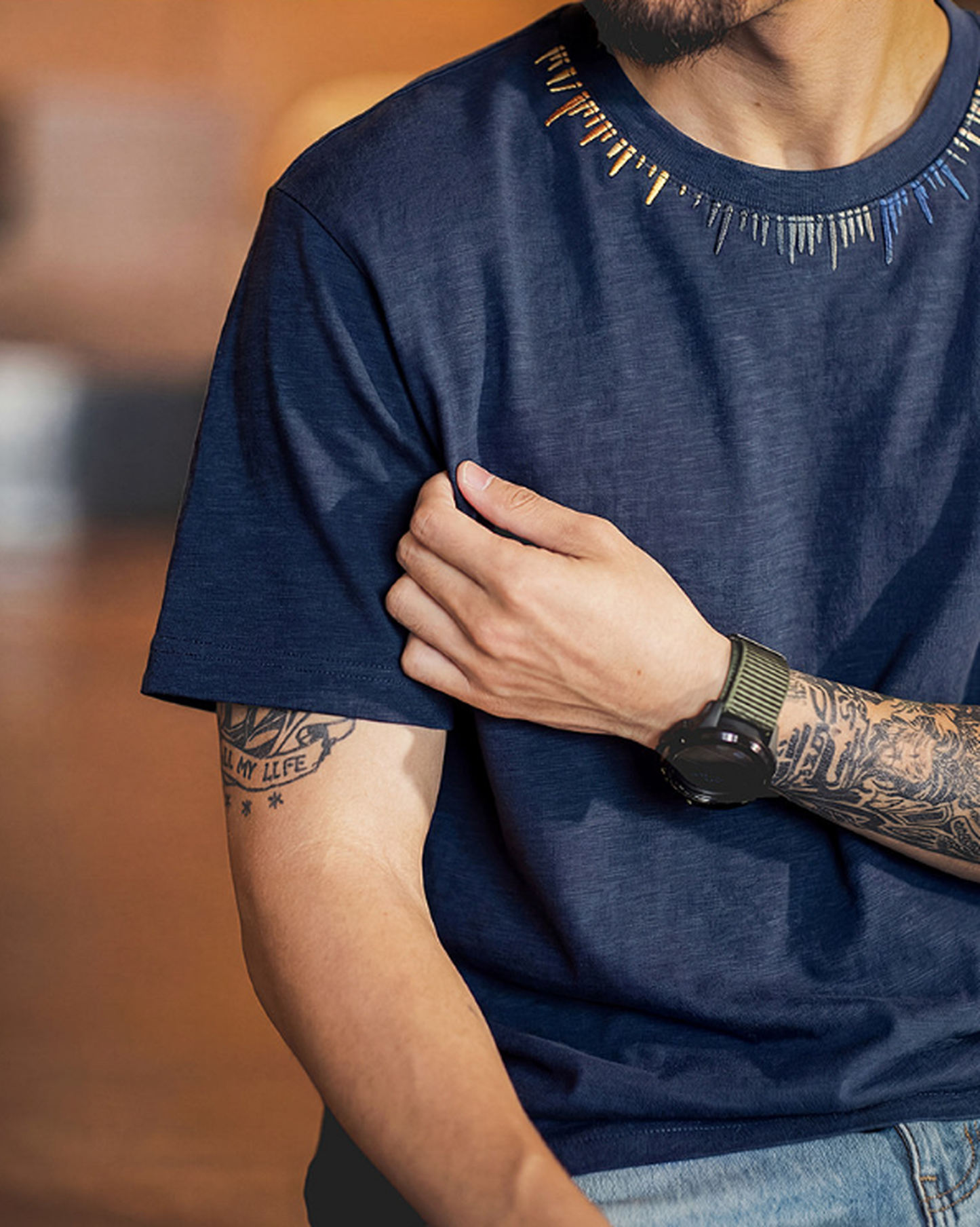Neckline-Embroidery Casual Loose T-Shirt 2color 【ACT0084】
