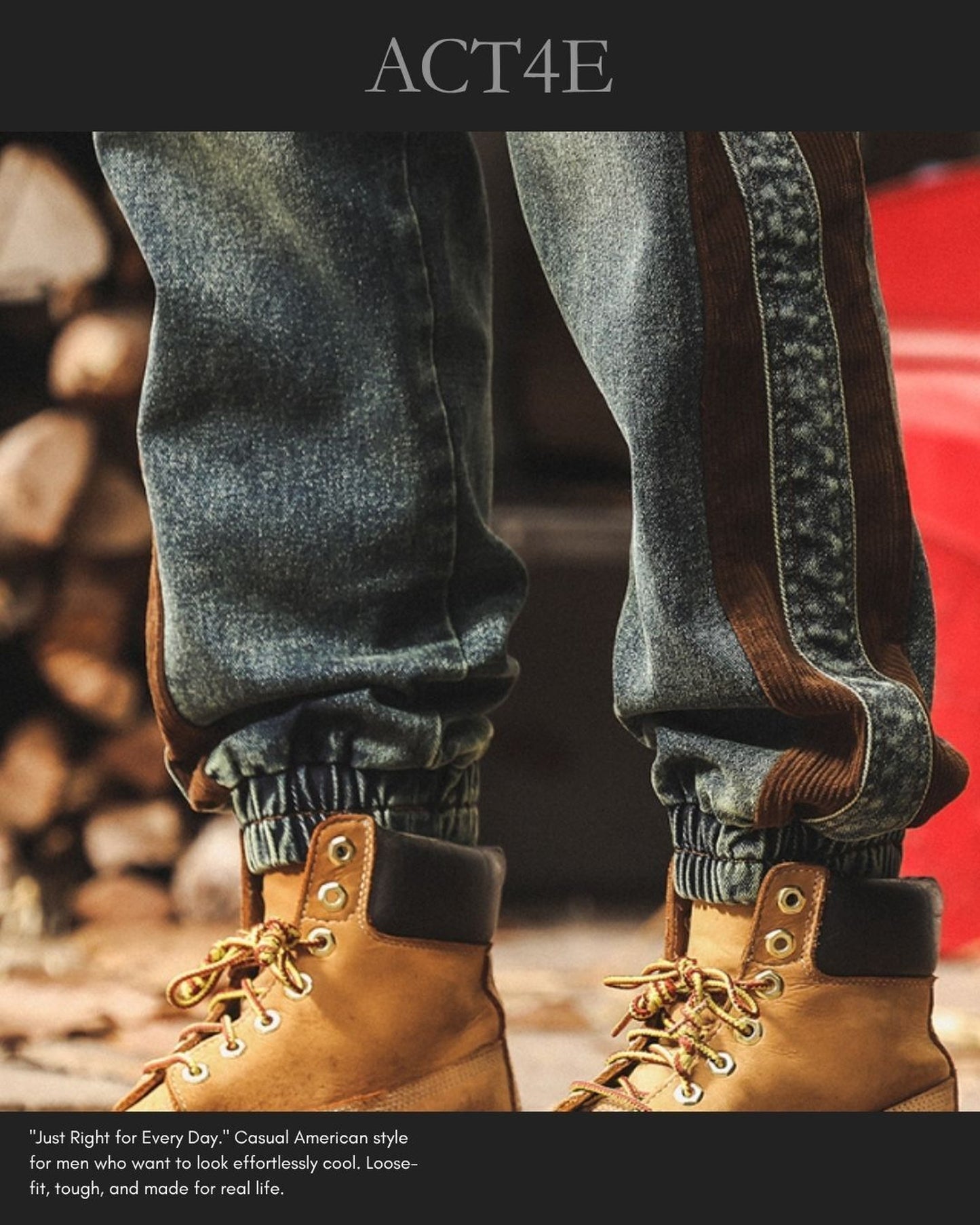 vintage stitched side corduroy jogger denim pants 2color 【ACT0207】
