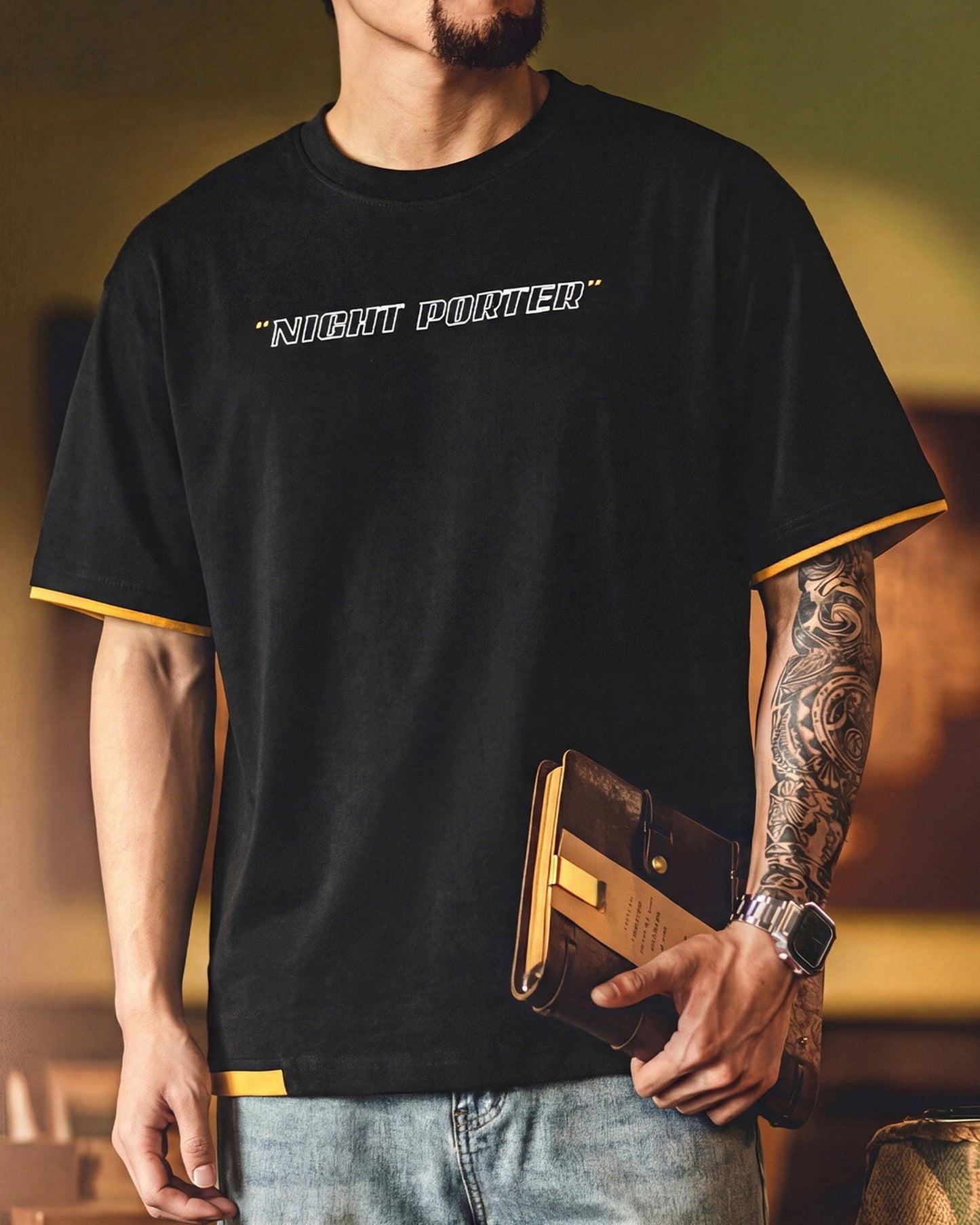 Layered-Style Graphic Relaxed Printed Cotton T-Shirt 3color 【ACT0122】