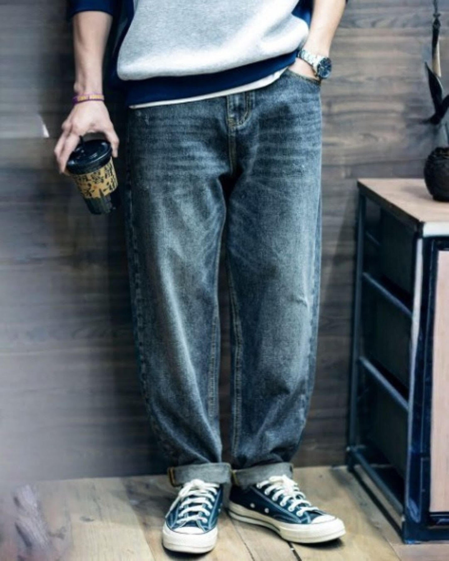 wide straight denim pants 【ACT0012】