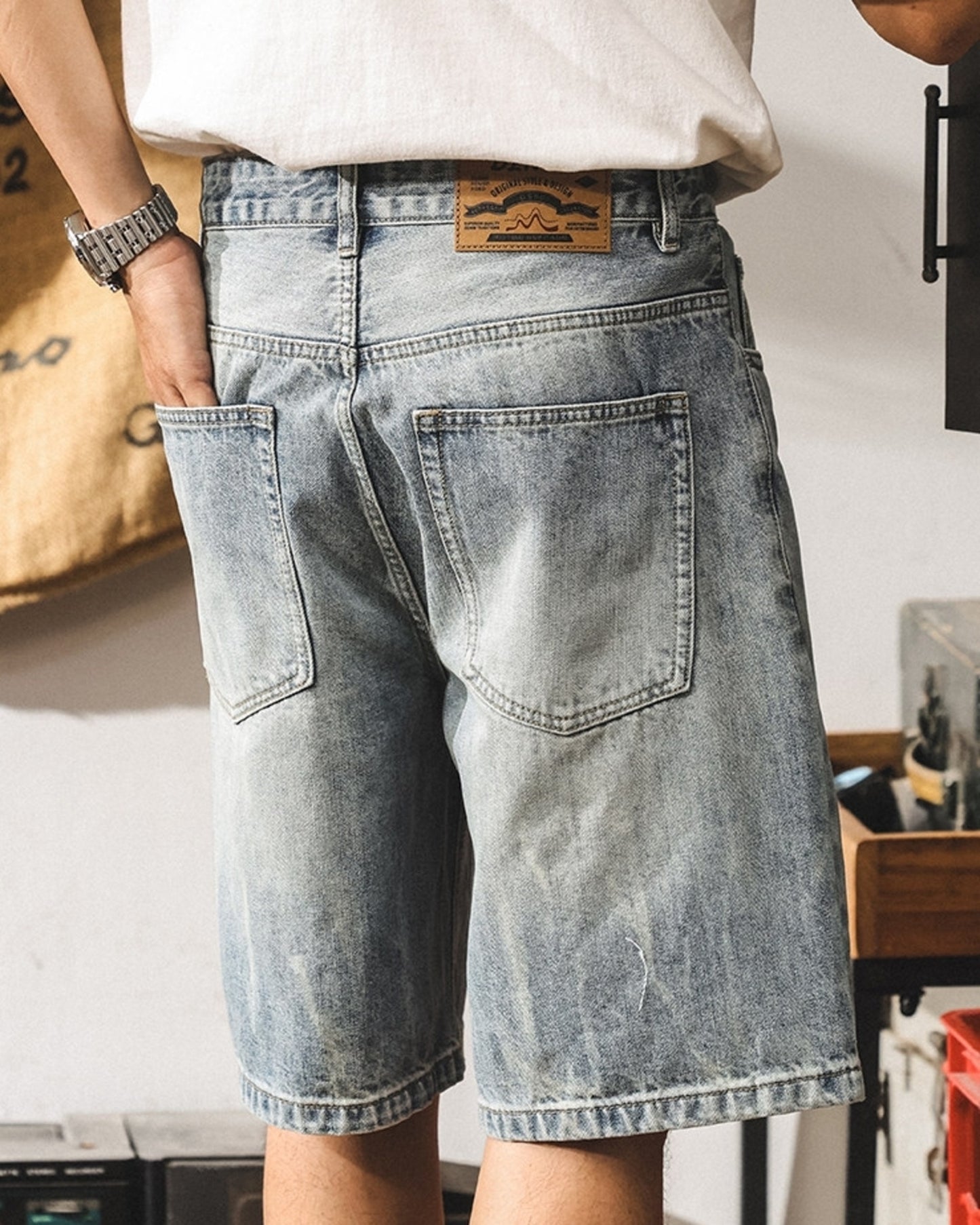 washed straight denim shorts 【ACT0174】
