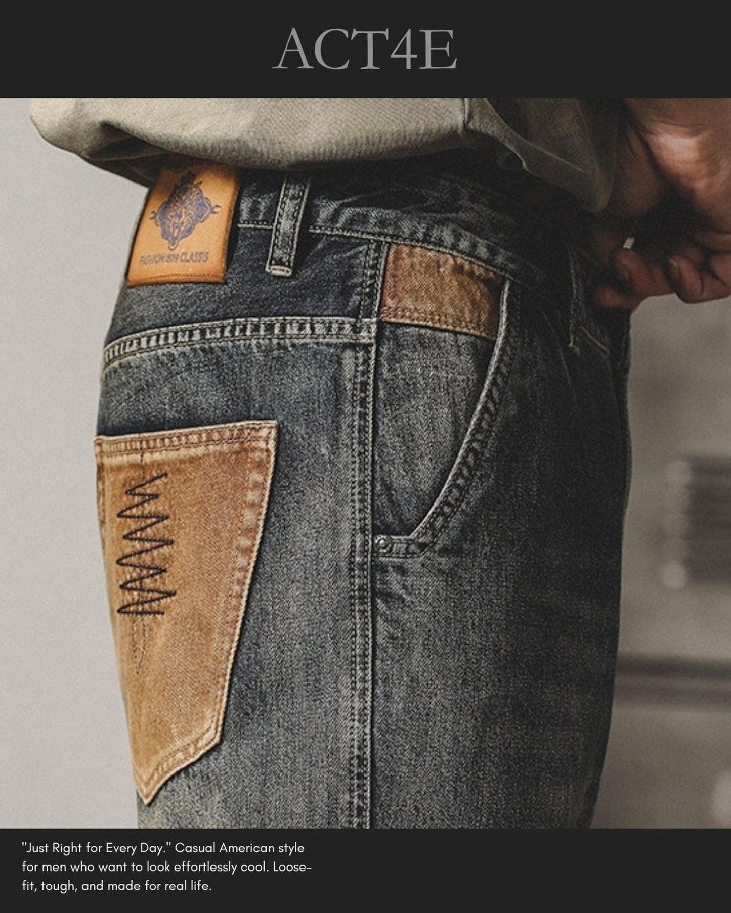 loose straight mud wash denim pants 【ACT0186】