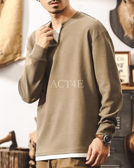 【M-4XL】layered v-neck long sleeve sweatshirt 【ACT0247】