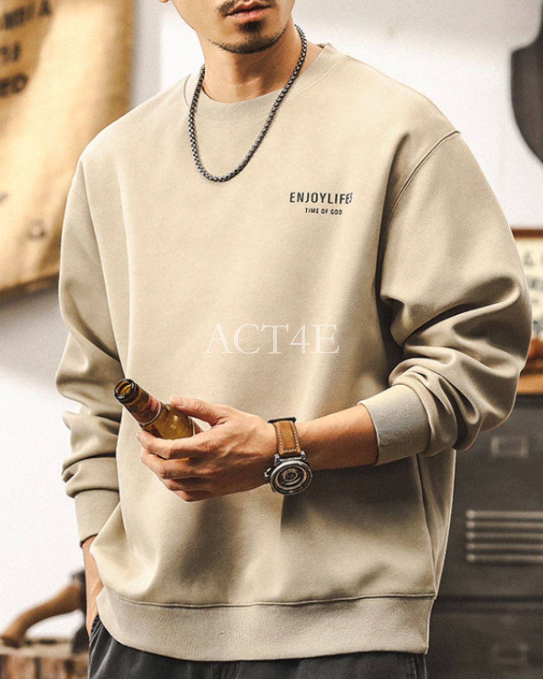 【S-4XL】relaxed fit chest logo sweatshirt 【ACT0261】