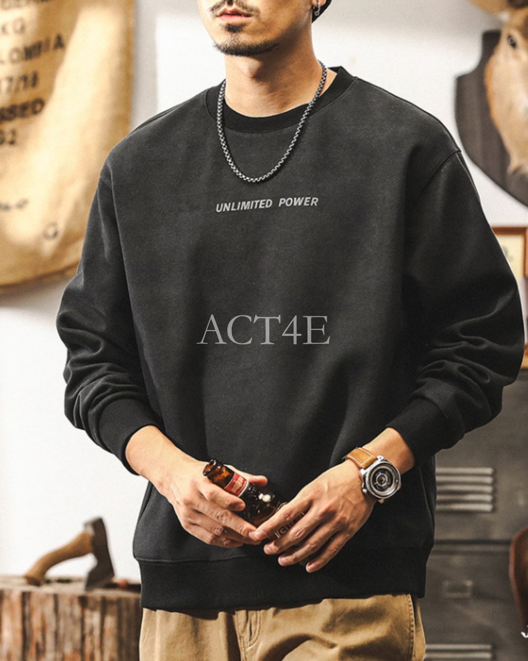 【S-4XL】minimalist front logo loose sweatshirt 【ACT0258】