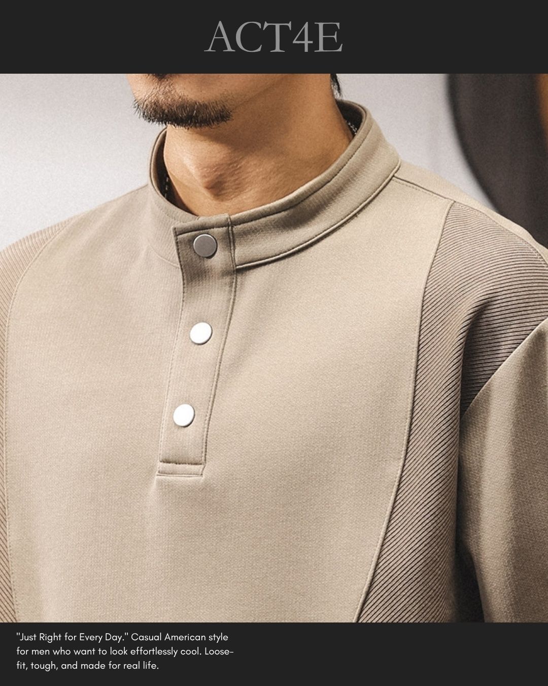 【M-4XL】retro henley neck panel sweatshirt 【ACT0265】