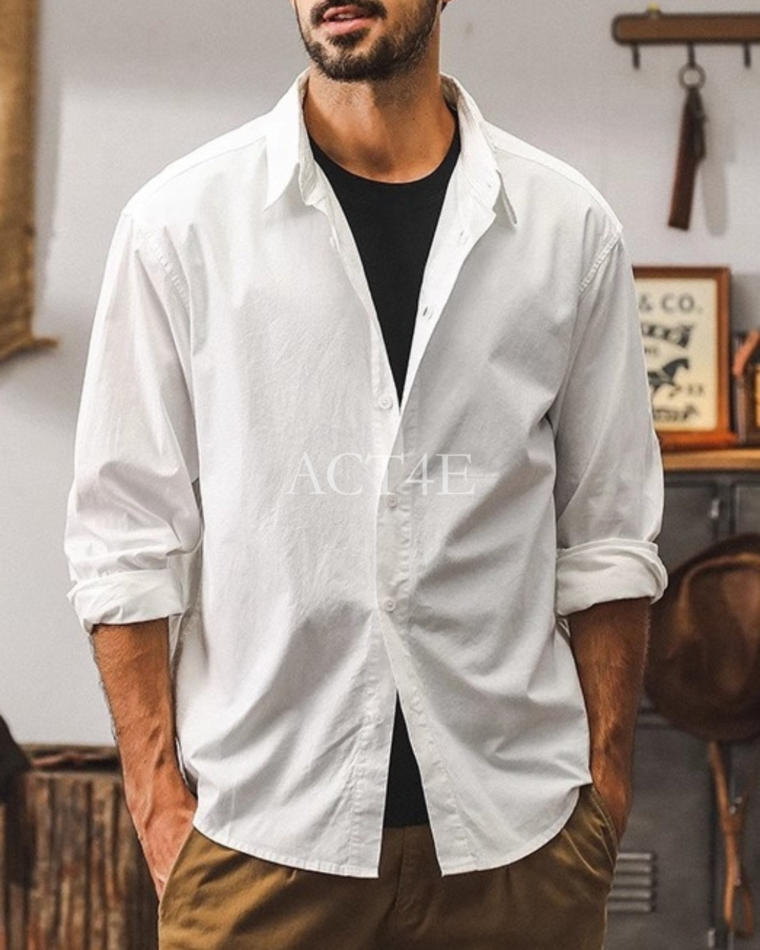 【M-4XL】basic cotton long sleeve shirt 【ACT0300】