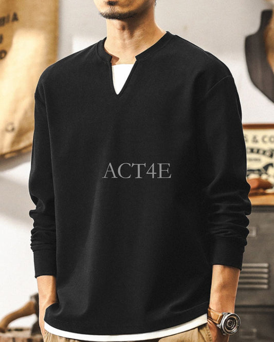 【M-4XL】layered v-neck long sleeve sweatshirt 【ACT0247】