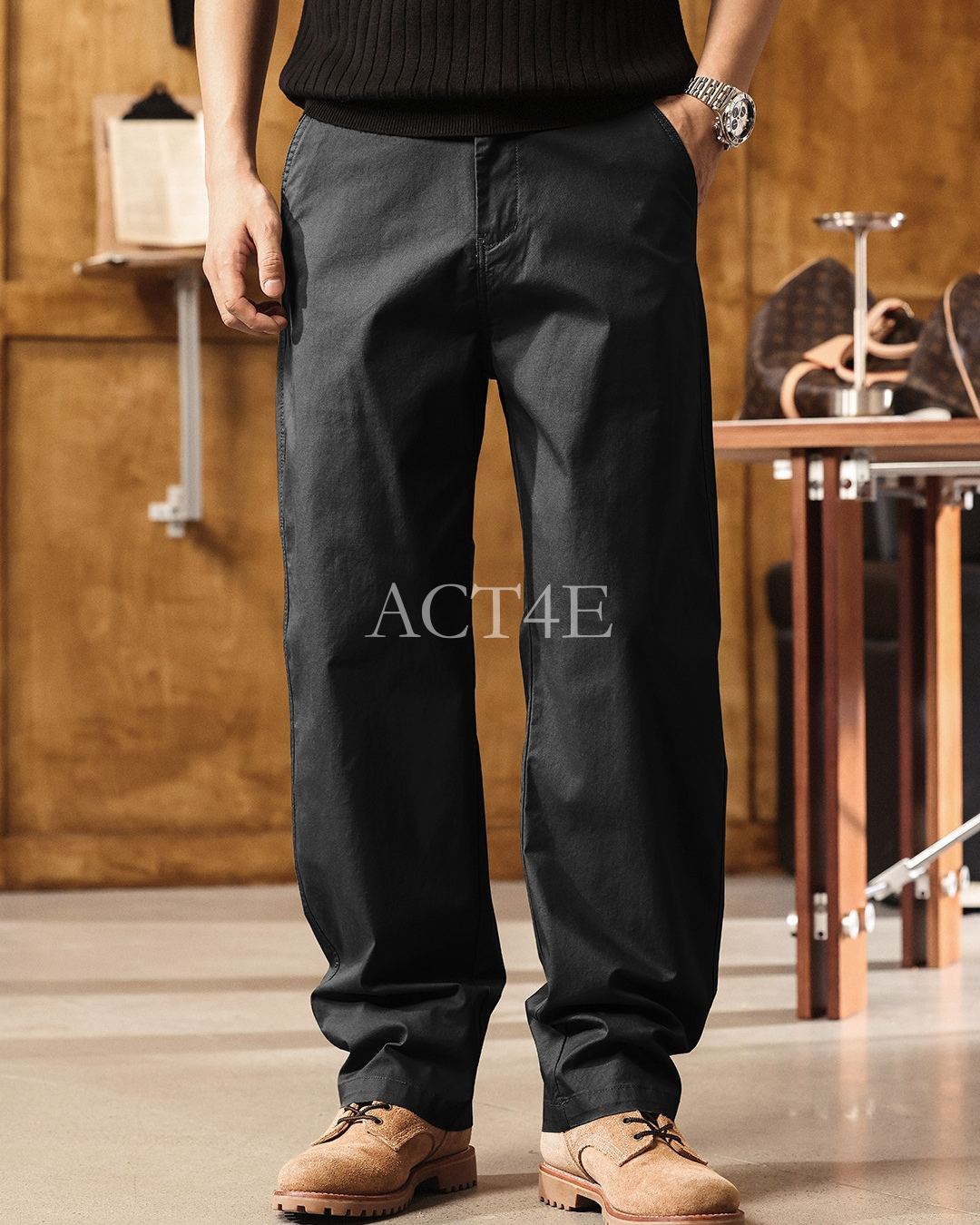 【28-38】straight fit casual cotton pants 【ACT0254】