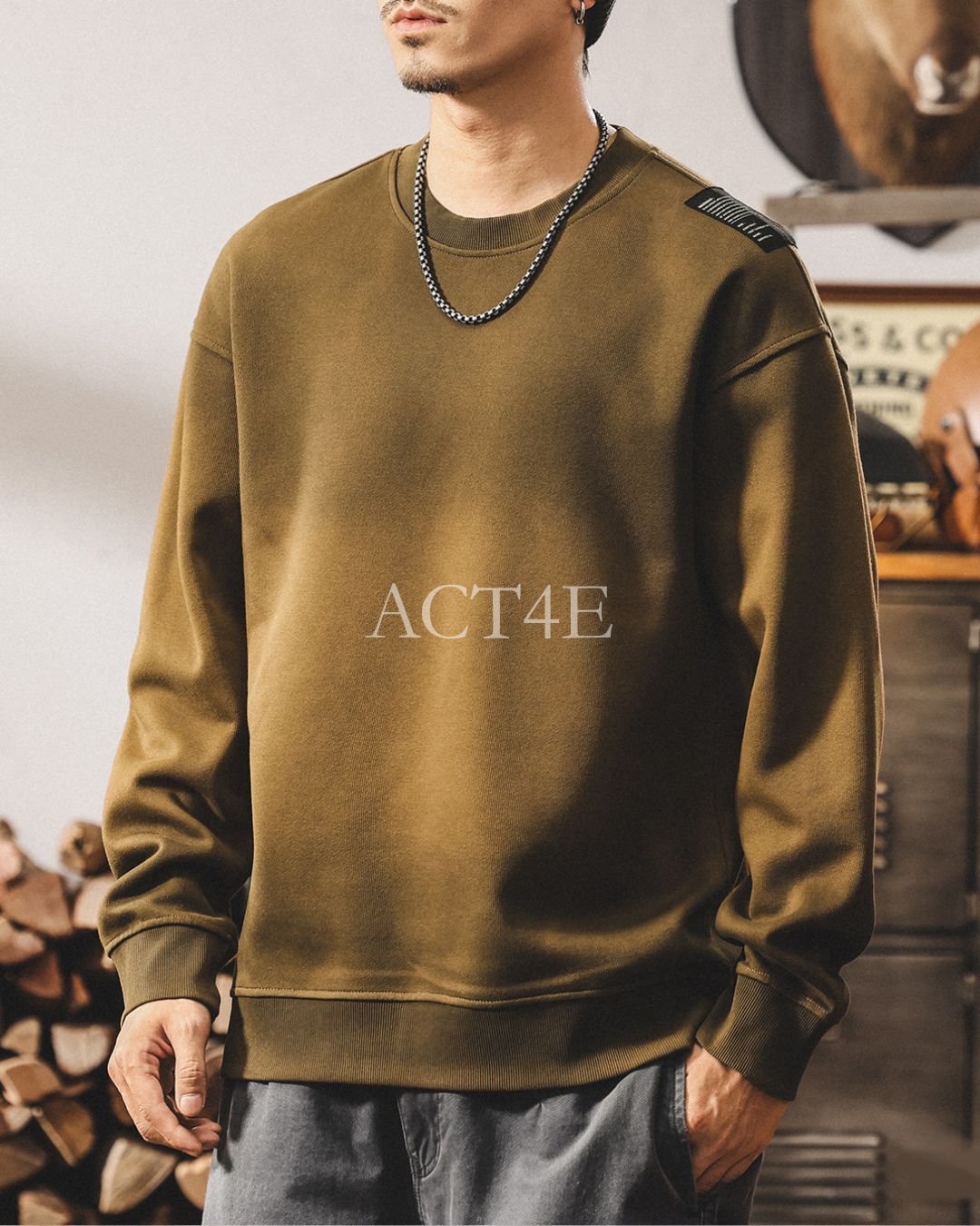 【S-4XL】loose fit vintage crewneck sweatshirt 【ACT0260】