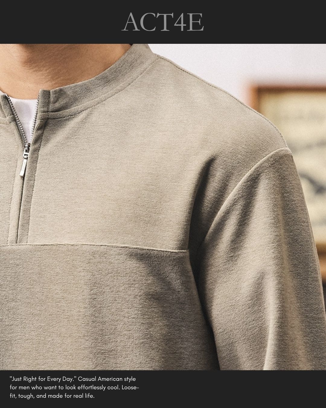 【M-4XL】casual half zip long sleeve sweatshirt 【ACT0268】