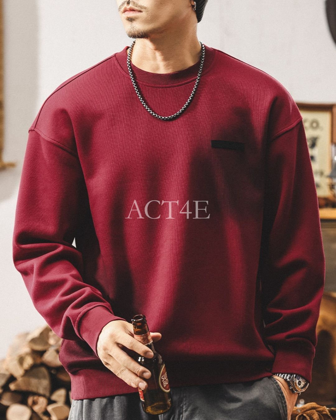 【S-4XL】casual relaxed crewneck fleece sweatshirt 【ACT0264】