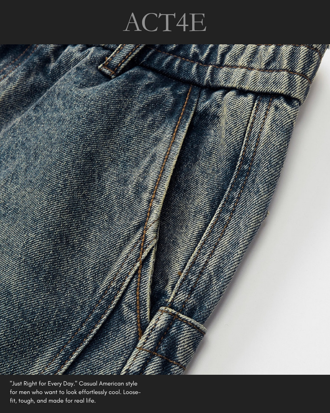 【S-4XL】loose fit vintage washed denim pants 【ACT0273】