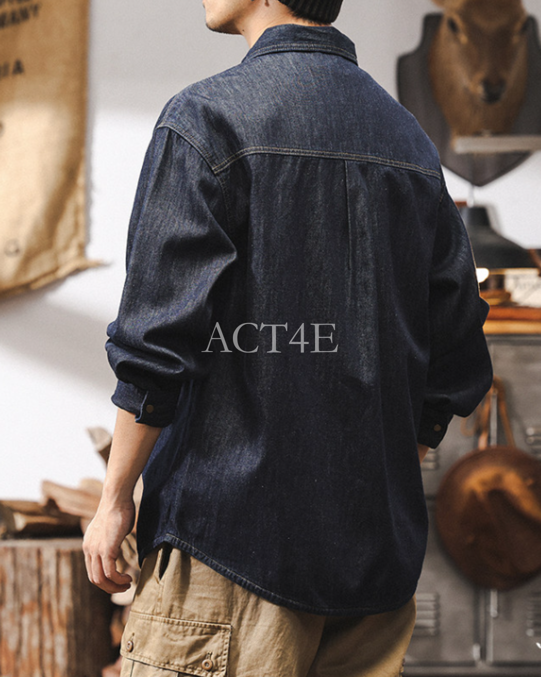 【M-4XL】vintage raw denim work shirt 【ACT0302】