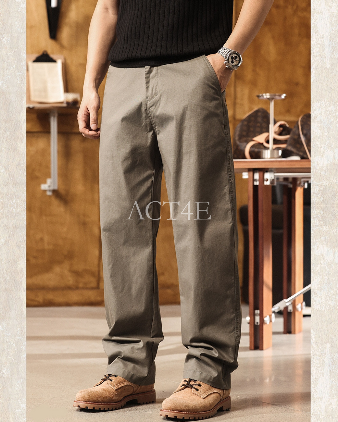 【28-38】straight fit casual cotton pants 【ACT0254】