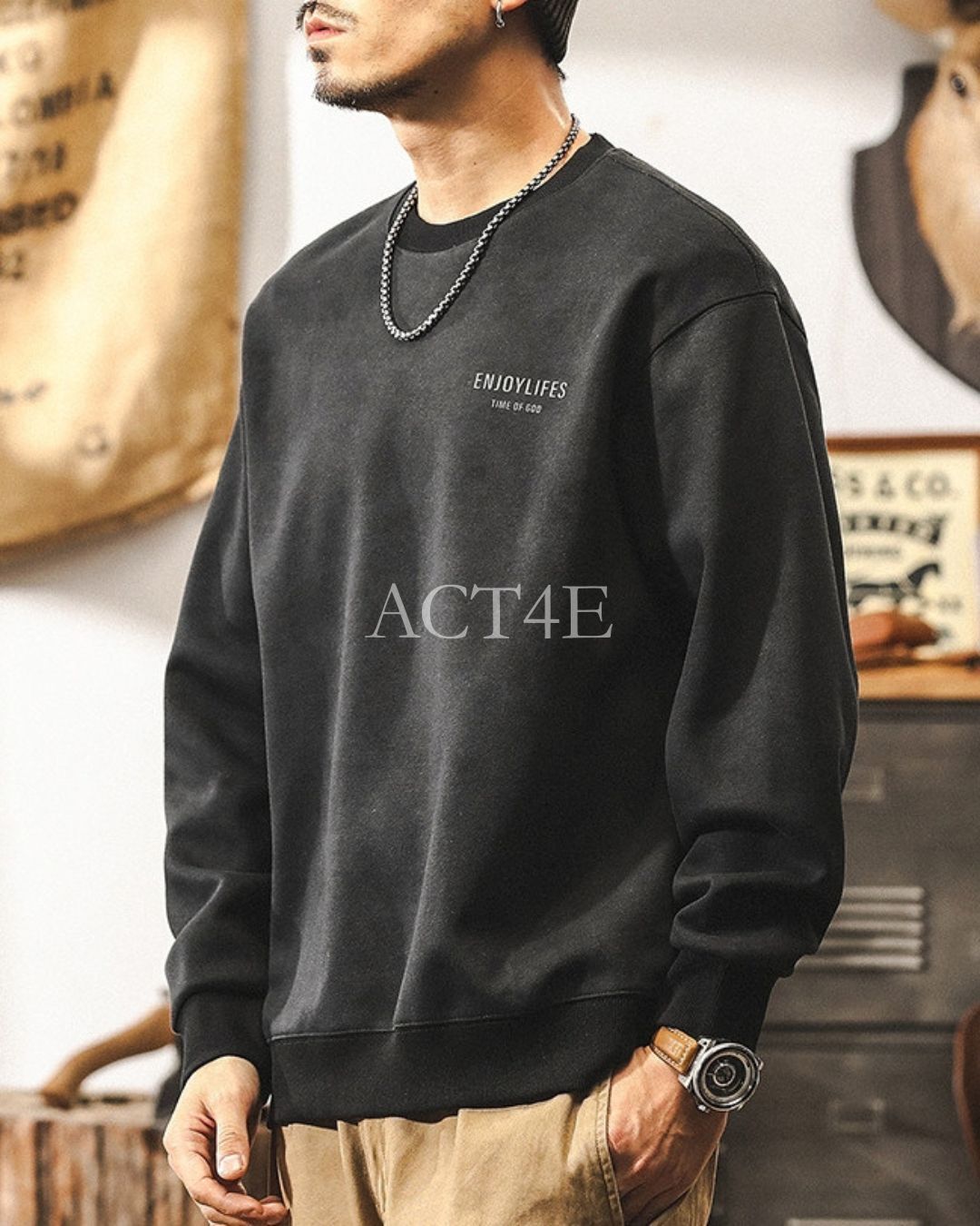 【S-4XL】relaxed fit chest logo sweatshirt 【ACT0261】