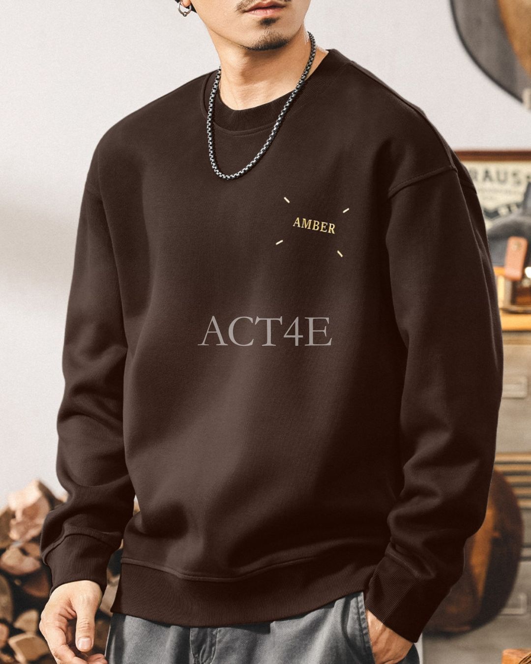 【S-4XL】relaxed fit chest print sweatshirt 【ACT0263】