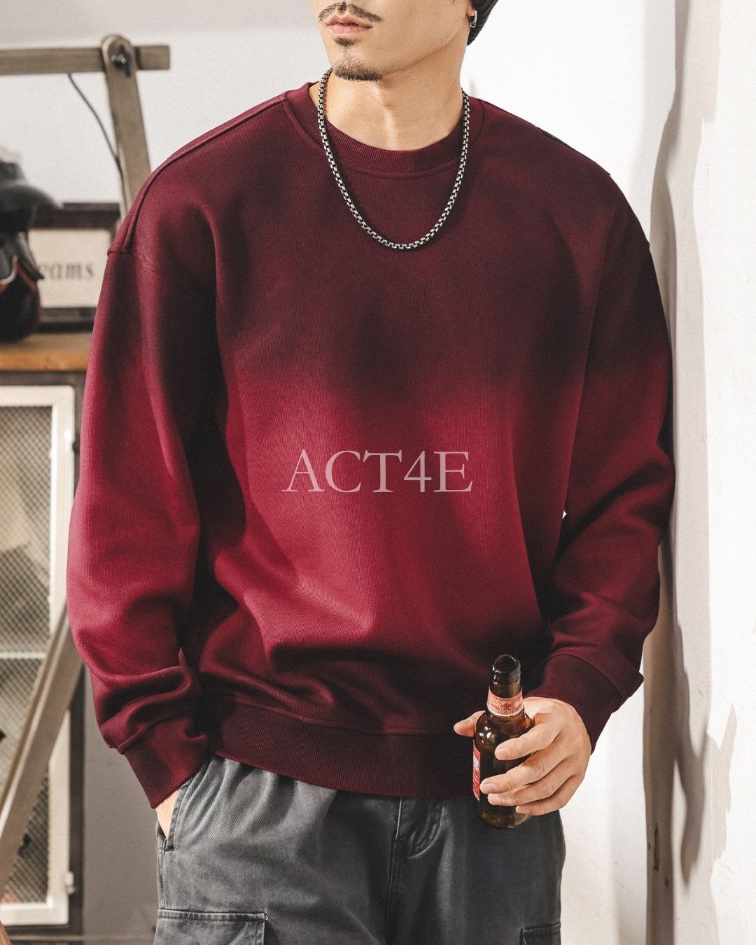 【S-4XL】loose fit vintage crewneck sweatshirt 【ACT0260】