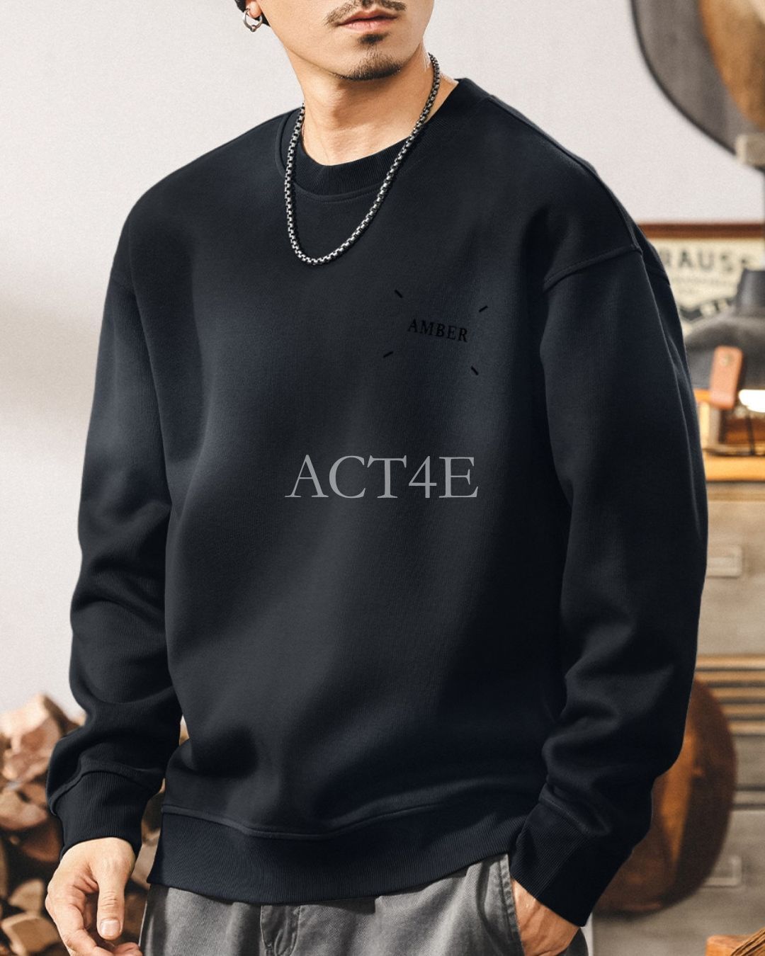 【S-4XL】relaxed fit chest print sweatshirt 【ACT0263】