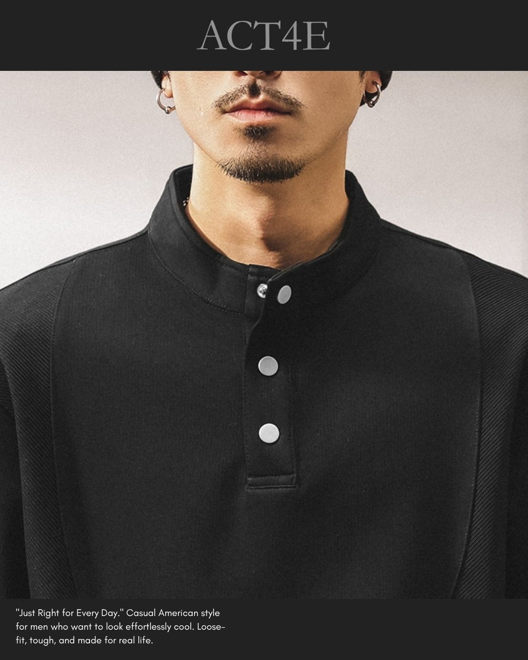 【M-4XL】henley neck vintage casual sweatshirt 【ACT0256】