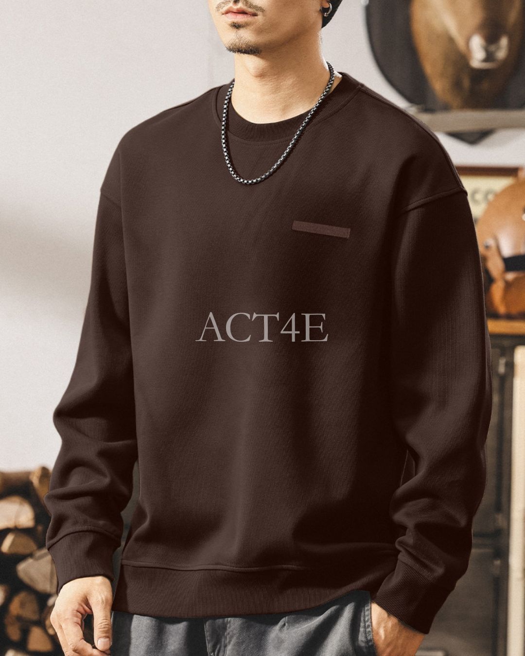 【S-4XL】casual relaxed crewneck fleece sweatshirt 【ACT0264】