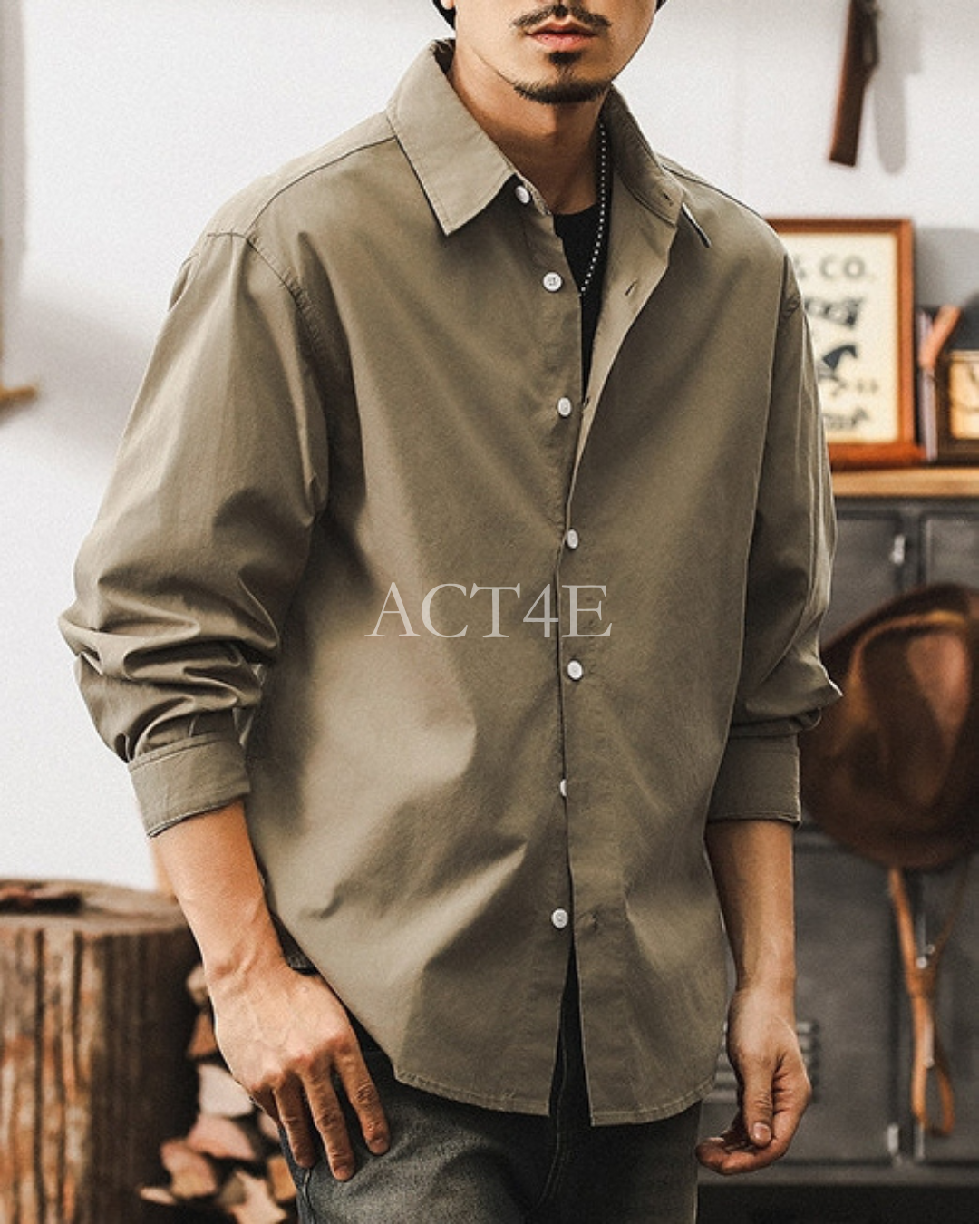 【M-4XL】basic cotton long sleeve shirt 【ACT0300】