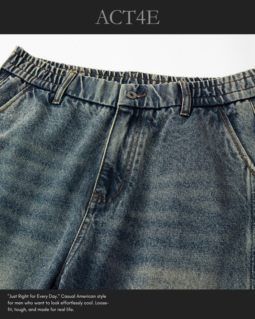 【S-4XL】loose fit vintage washed denim pants 【ACT0273】