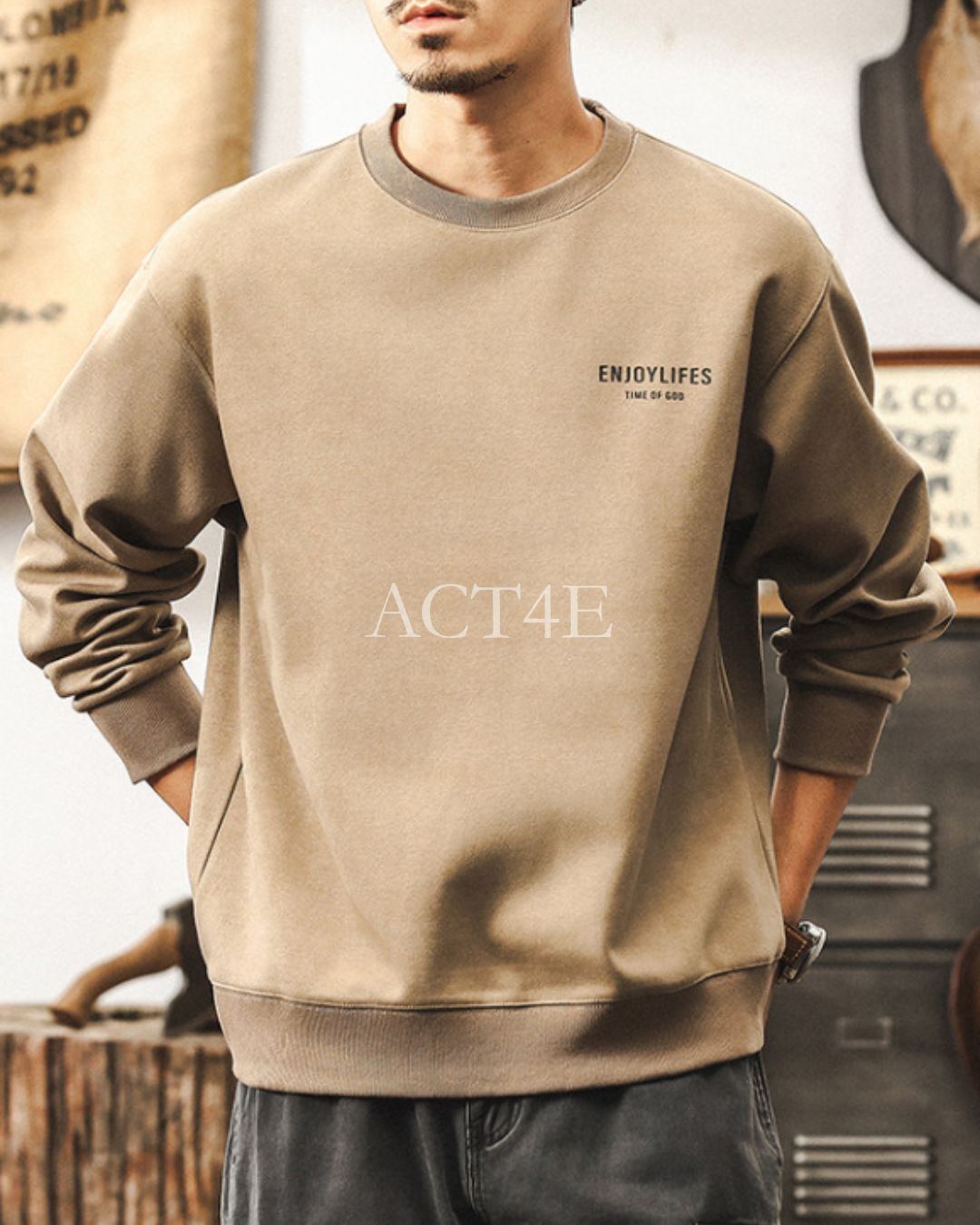 【S-4XL】relaxed fit chest logo sweatshirt 【ACT0261】